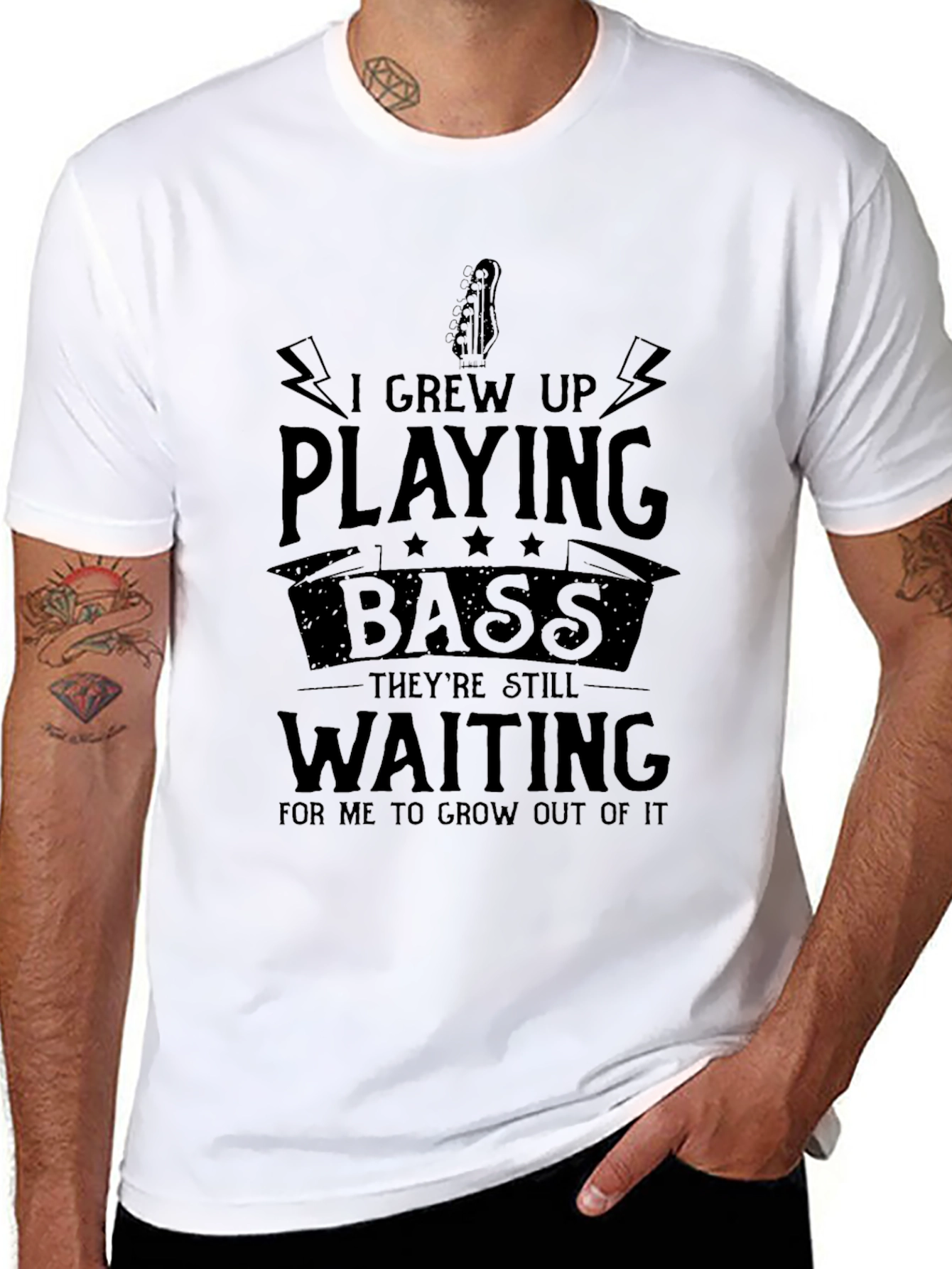Black Bass Guitar Player T-Shirt: I Grew Up Playing Bass view 8