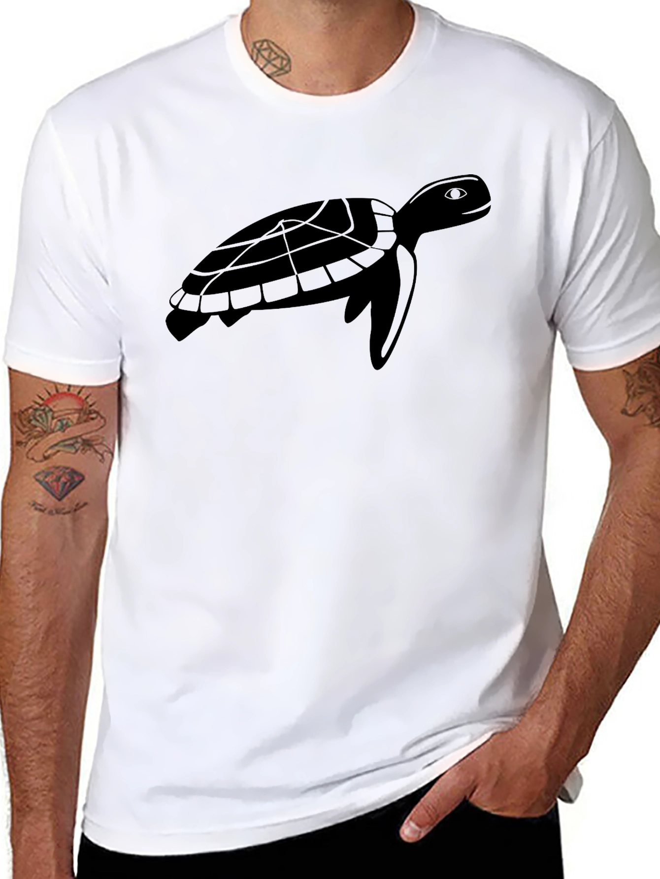 Black Sea Turtle Graphic Tee - Black Cotton T-Shirt view 8