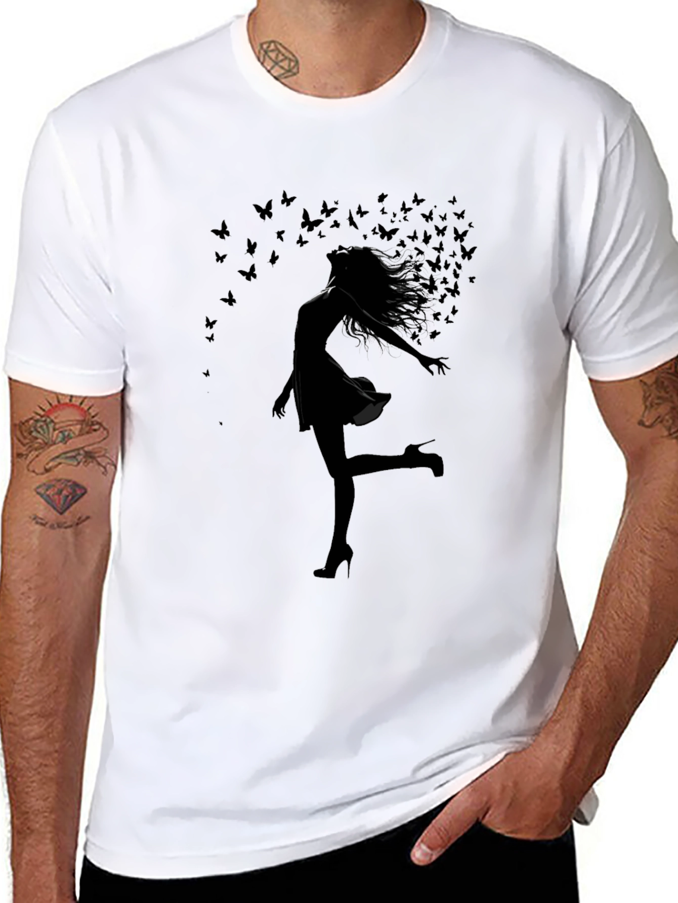 Black Silhouette Butterfly Woman Black T-Shirt view 8