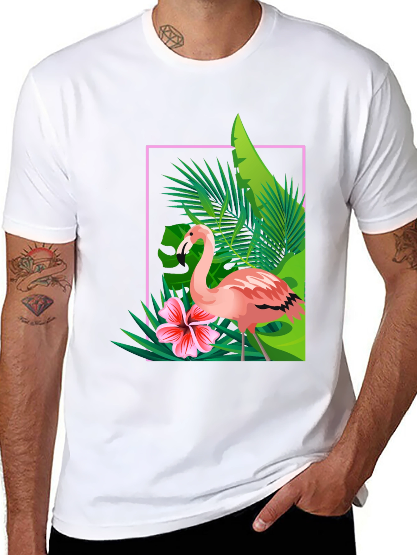 Black Tropical Flamingo Graphic Tee - Stylish Summer T-Shirt view 8