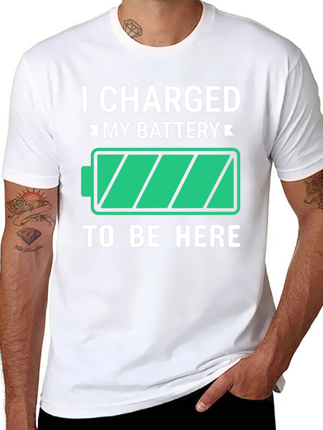Black I Charged My Battery Funny T-Shirt view 8