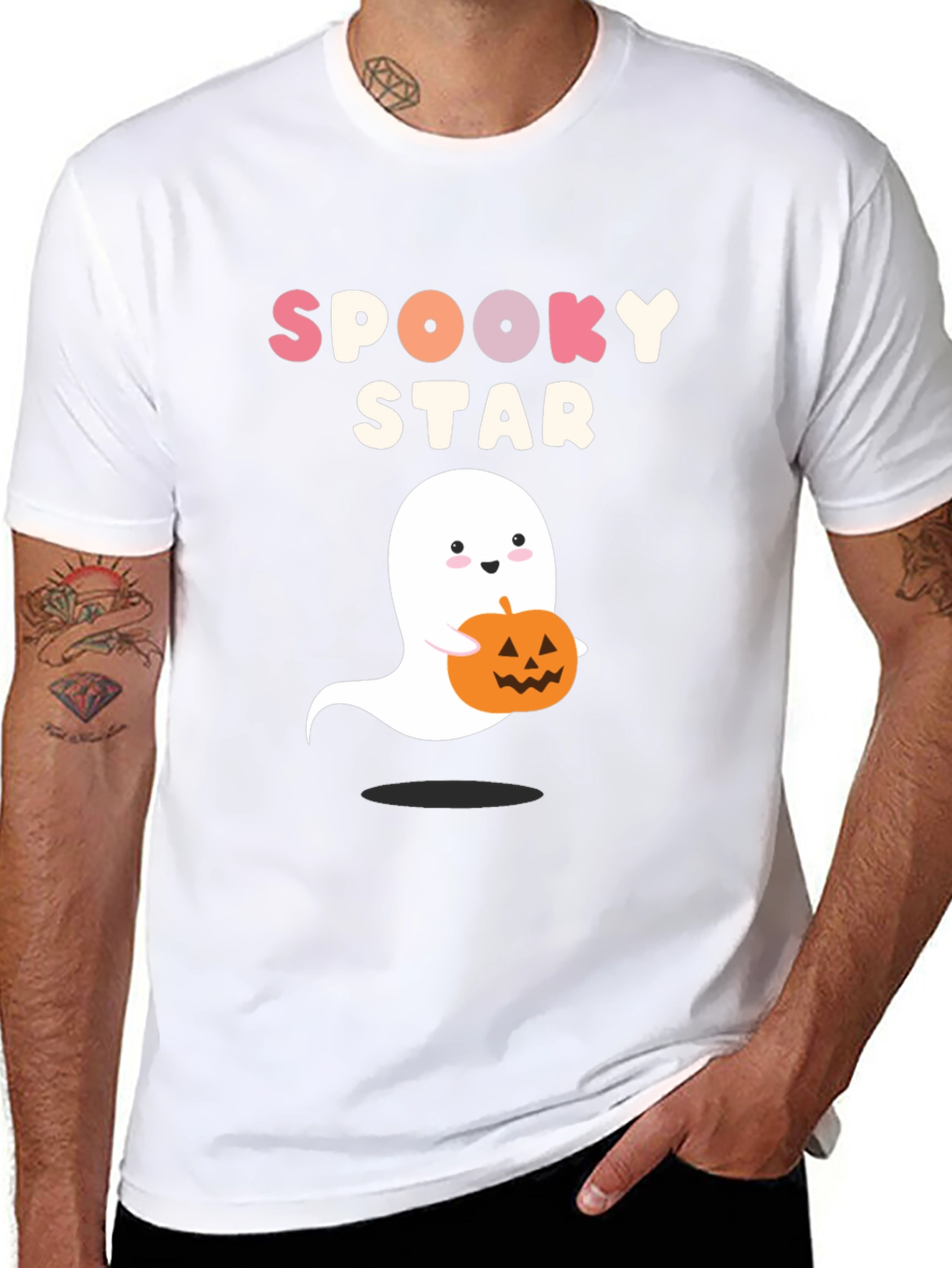 Black Spooky Star Ghost & Pumpkin Graphic Tee view 8