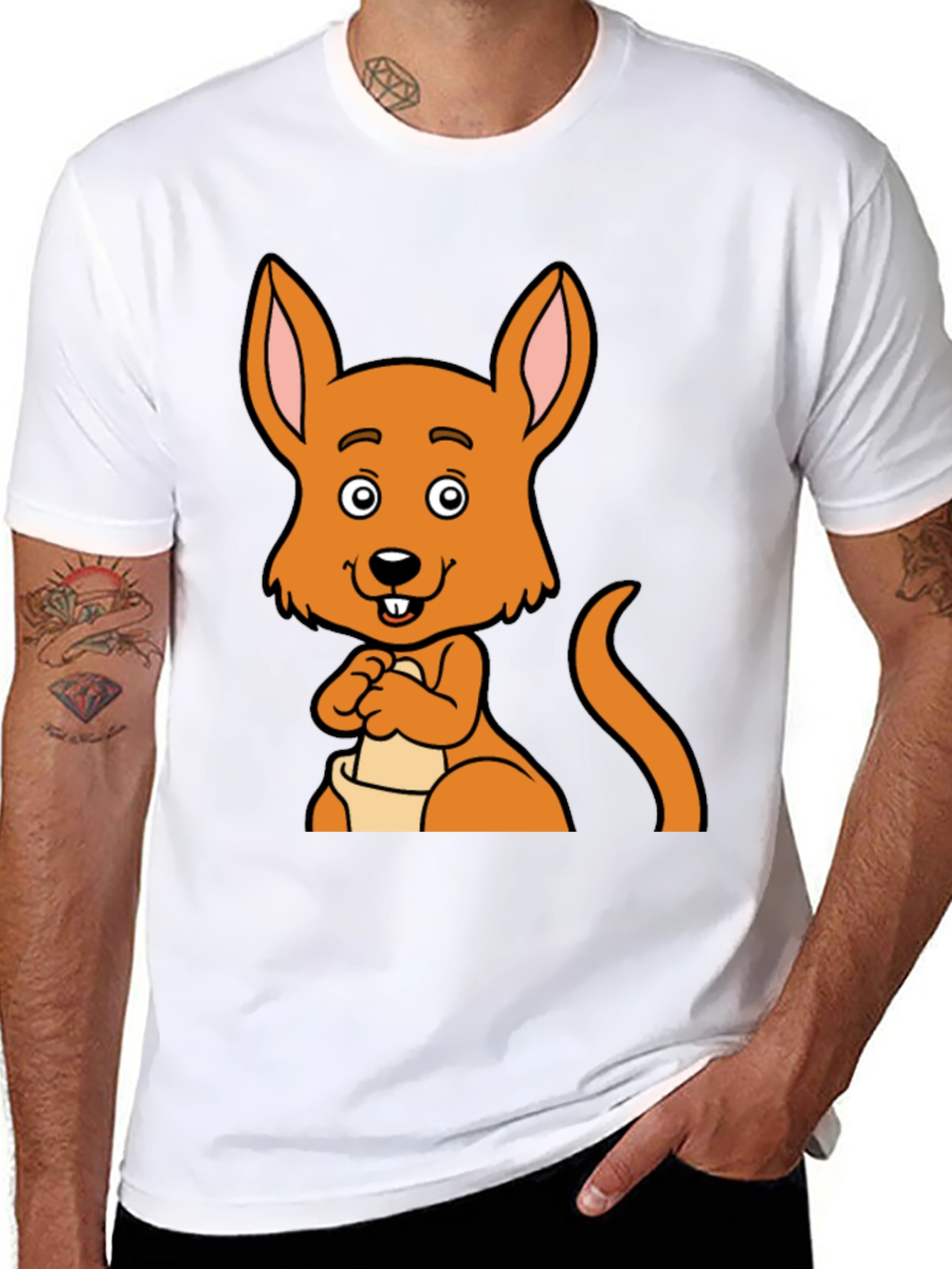 Black Cartoon Kangaroo Graphic Tee - Black Unisex T-Shirt view 8