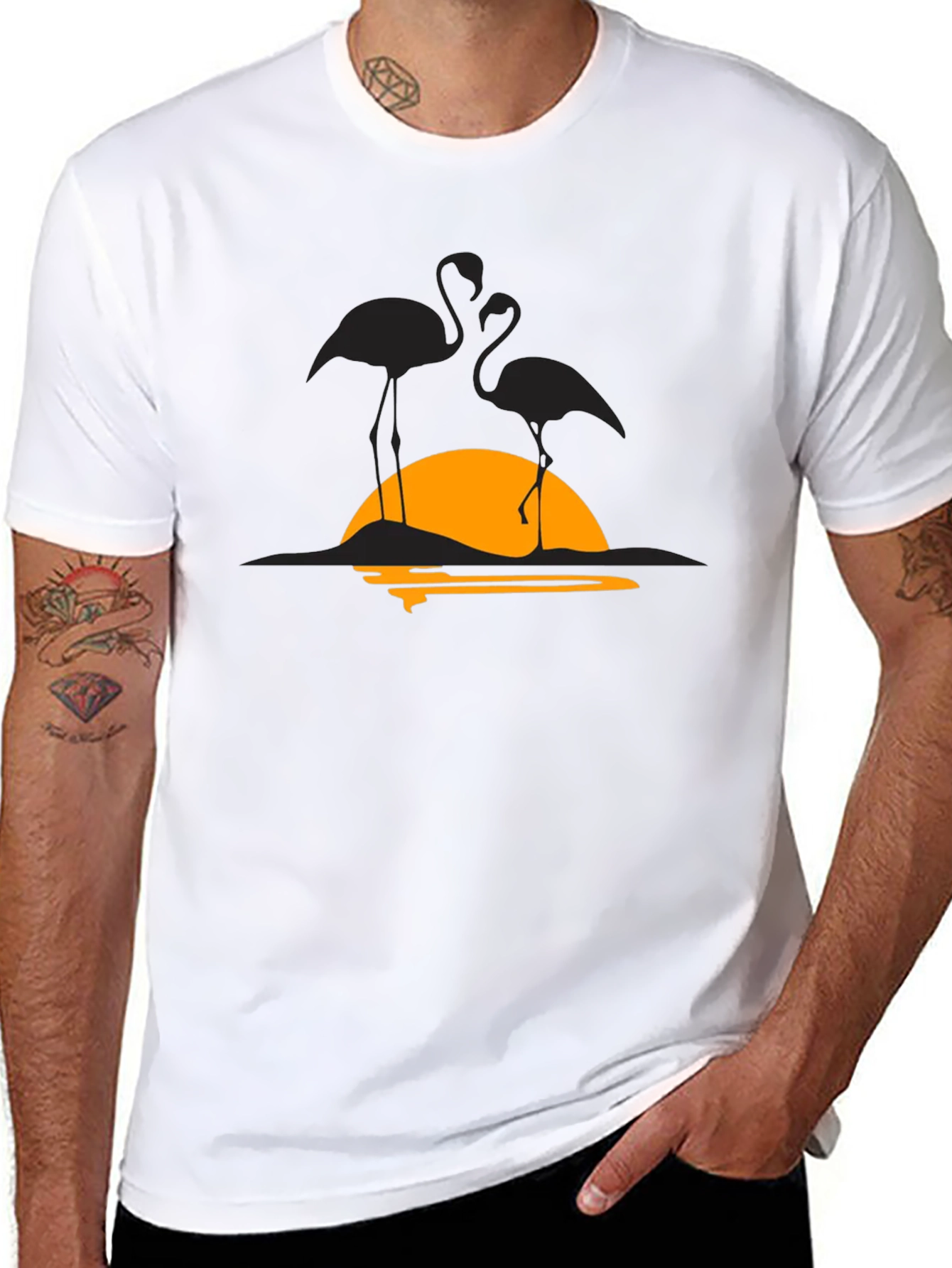 Black Flamingo Sunset Graphic Tee - Black view 8