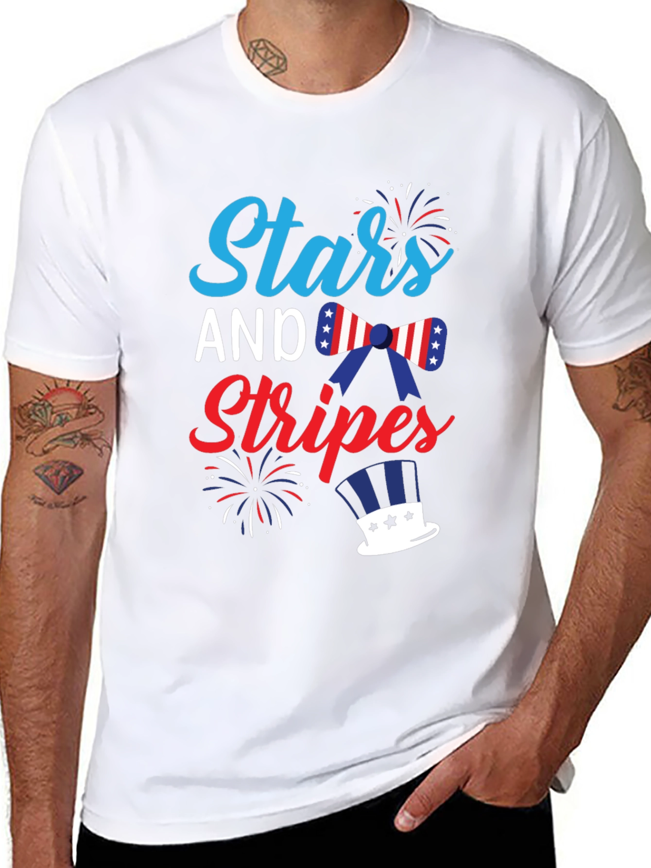 Black Stars and Stripes Patriotic Graphic T-Shirt view 8