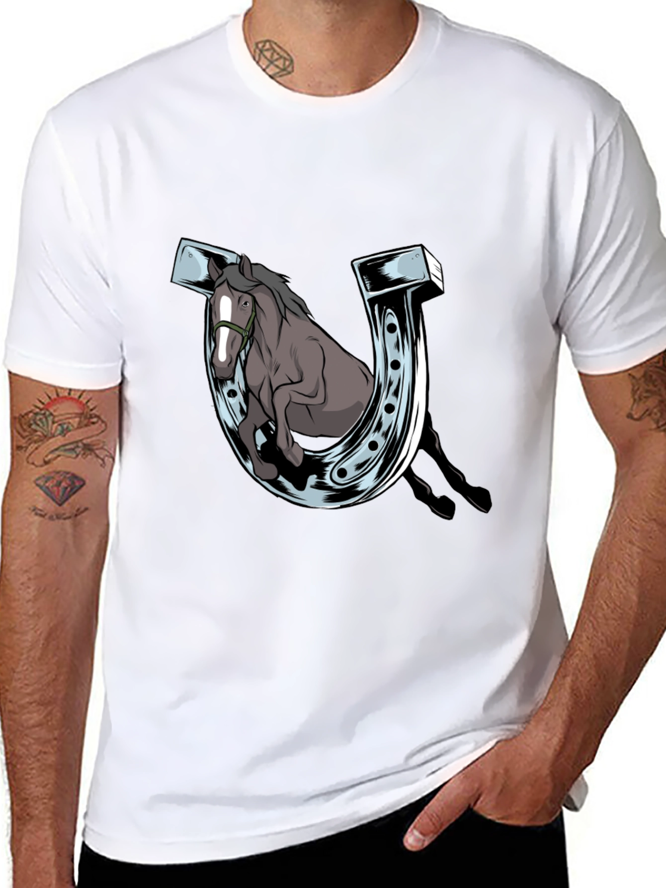 Black Horse and Horseshoe Graphic Tee view 8