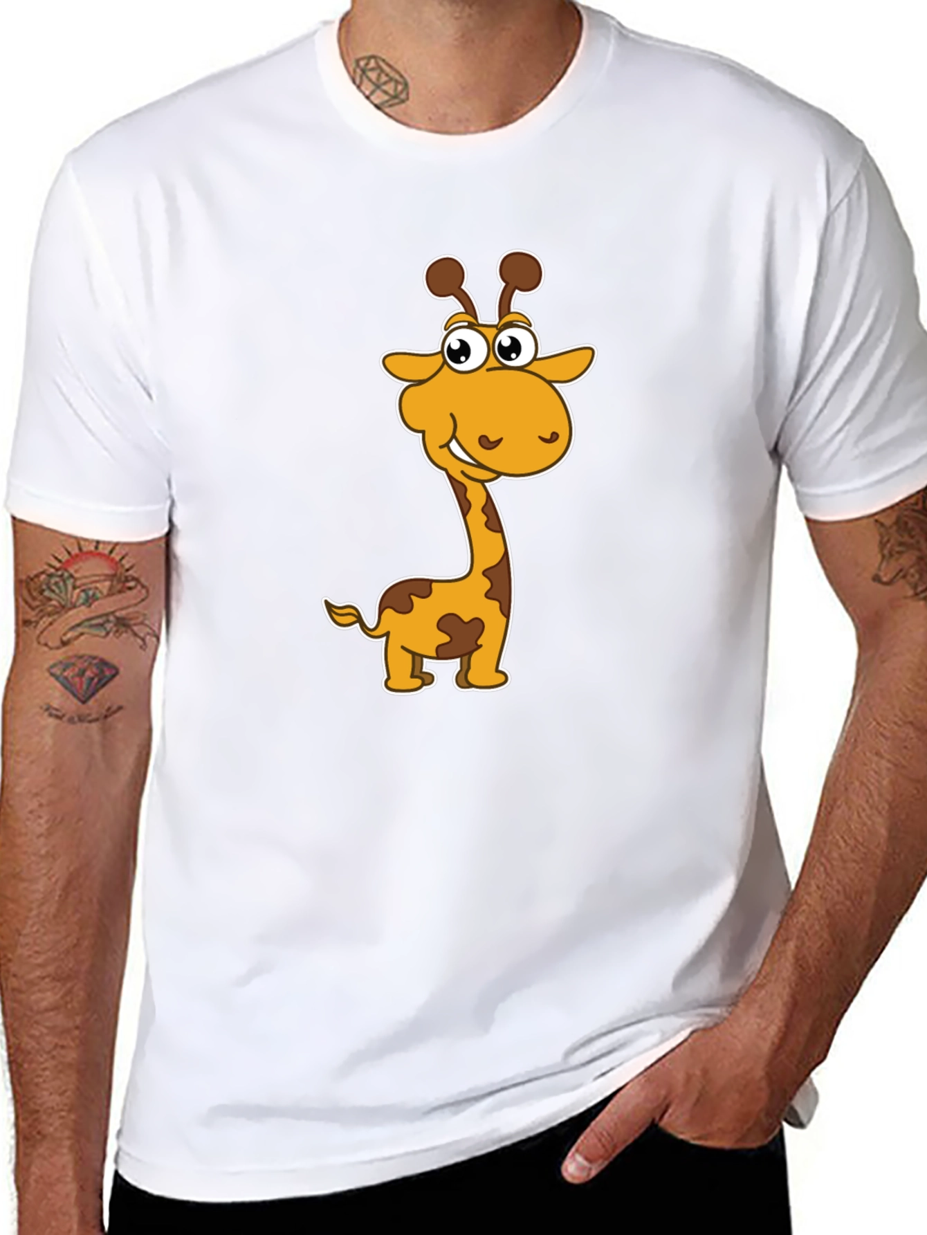 Black Cartoon Giraffe Graphic Tee - Men's Black T-Shirt view 8