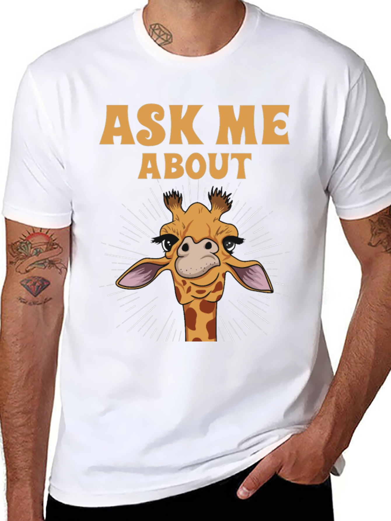 Black Funny Giraffe Ask Me About T-Shirt view 8