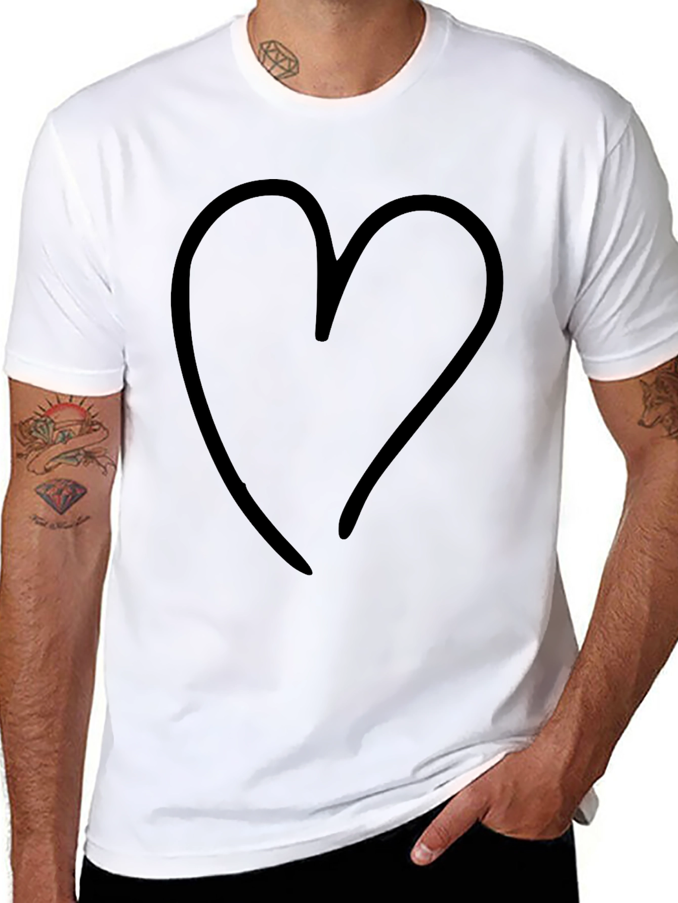 Black Minimalist Heart Graphic T-Shirt - Solid Black view 8