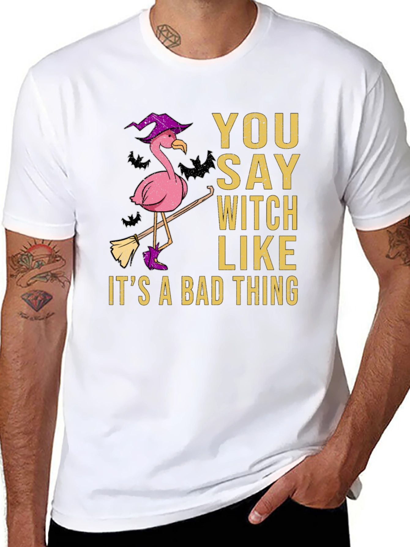 Black You Say Witch Like It's A Bad Thing Flamingo T-Shirt view 8