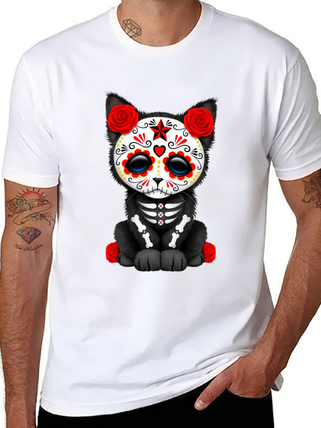 Black Sugar Skull Cat T-Shirt view 8
