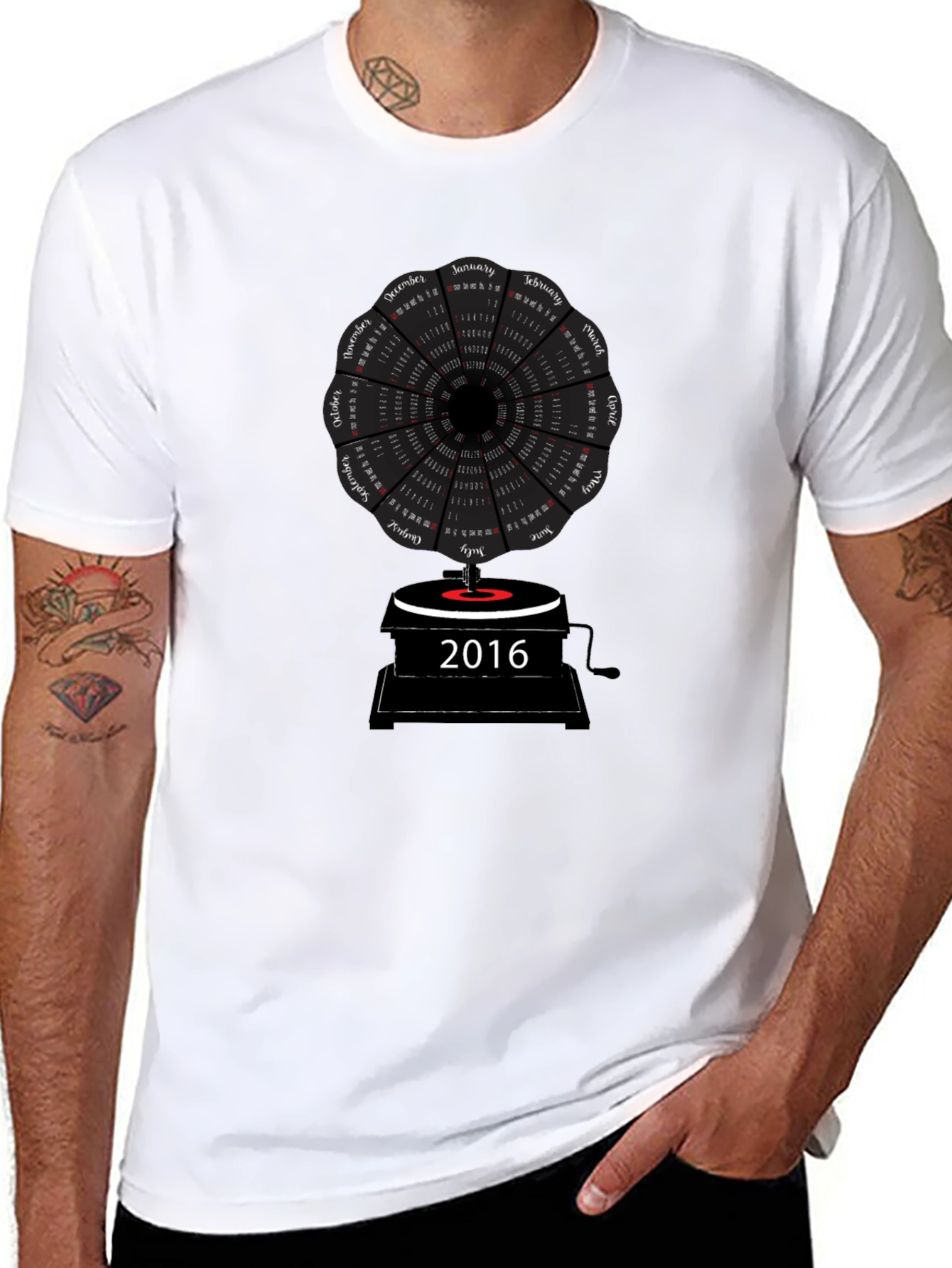Black 2016 Calendar Turntable T-Shirt view 8