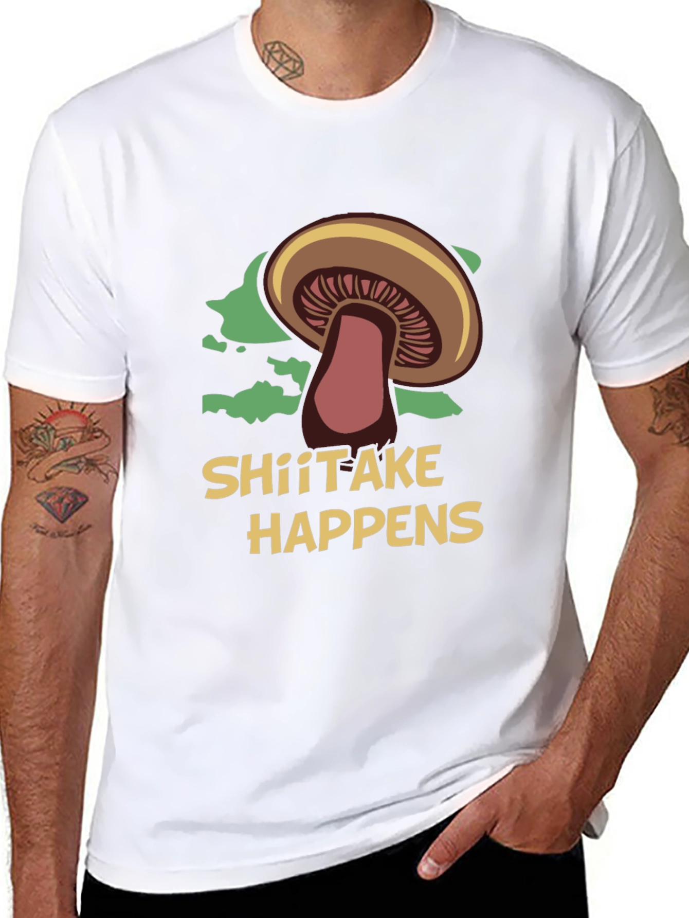 Black Shiitake Happens Funny Mushroom Graphic T-Shirt view 8