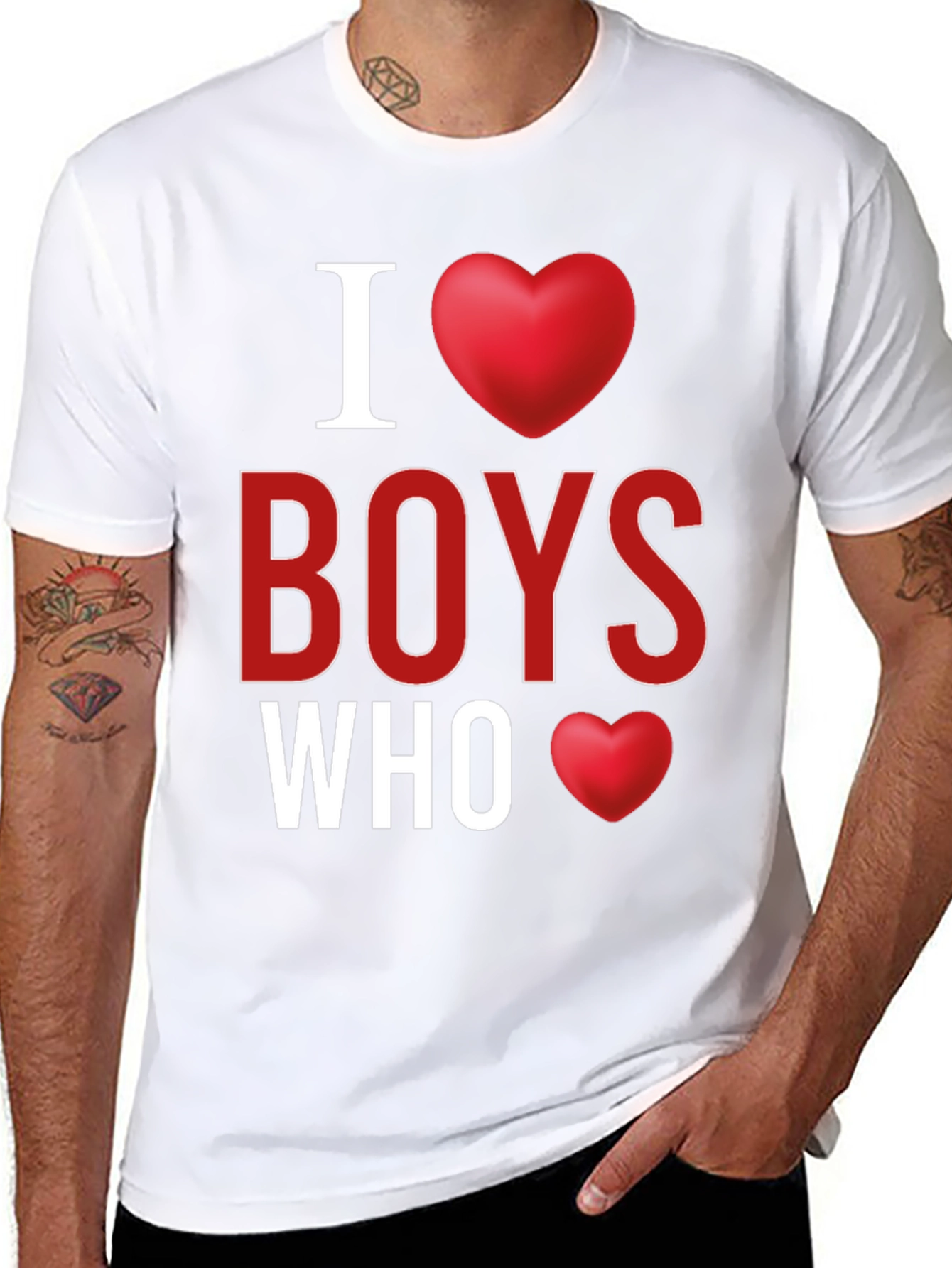 Black I Heart Boys Who T-Shirt - Novelty Graphic Tee view 8