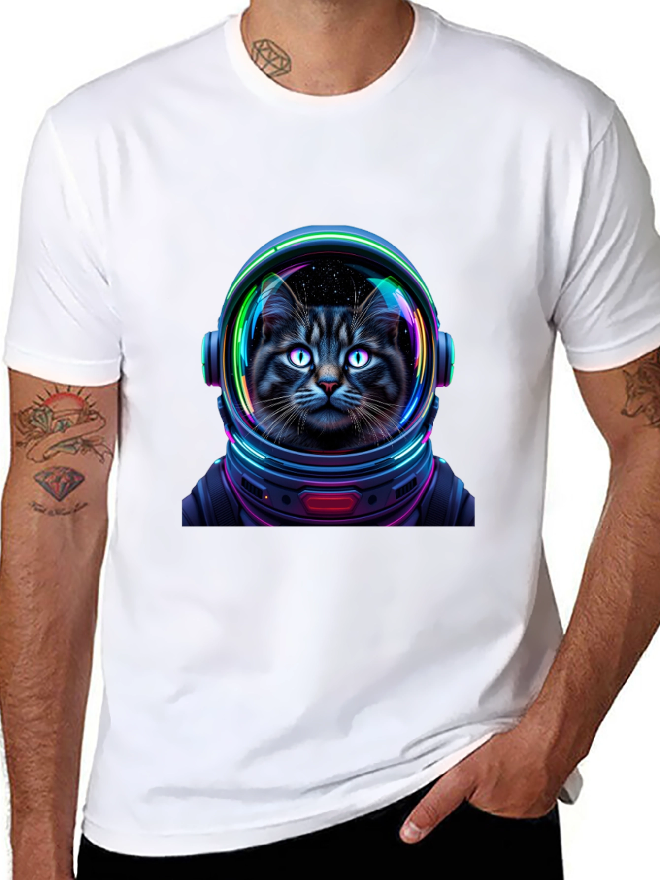 Black Cat Astronaut Graphic T-Shirt - Unisex Black Tee view 8
