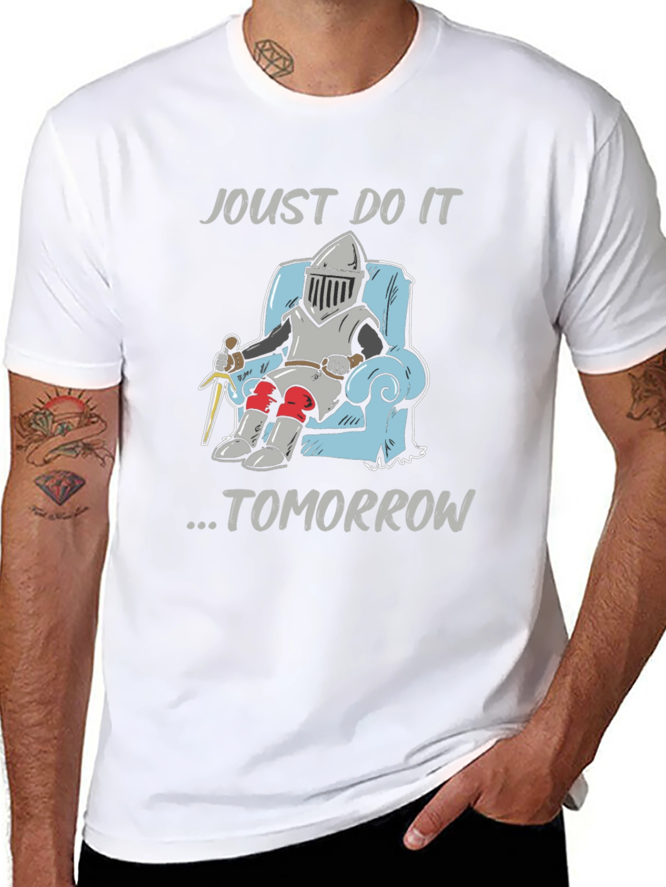 Black Joust Do It Tomorrow Funny Knight T-Shirt view 8