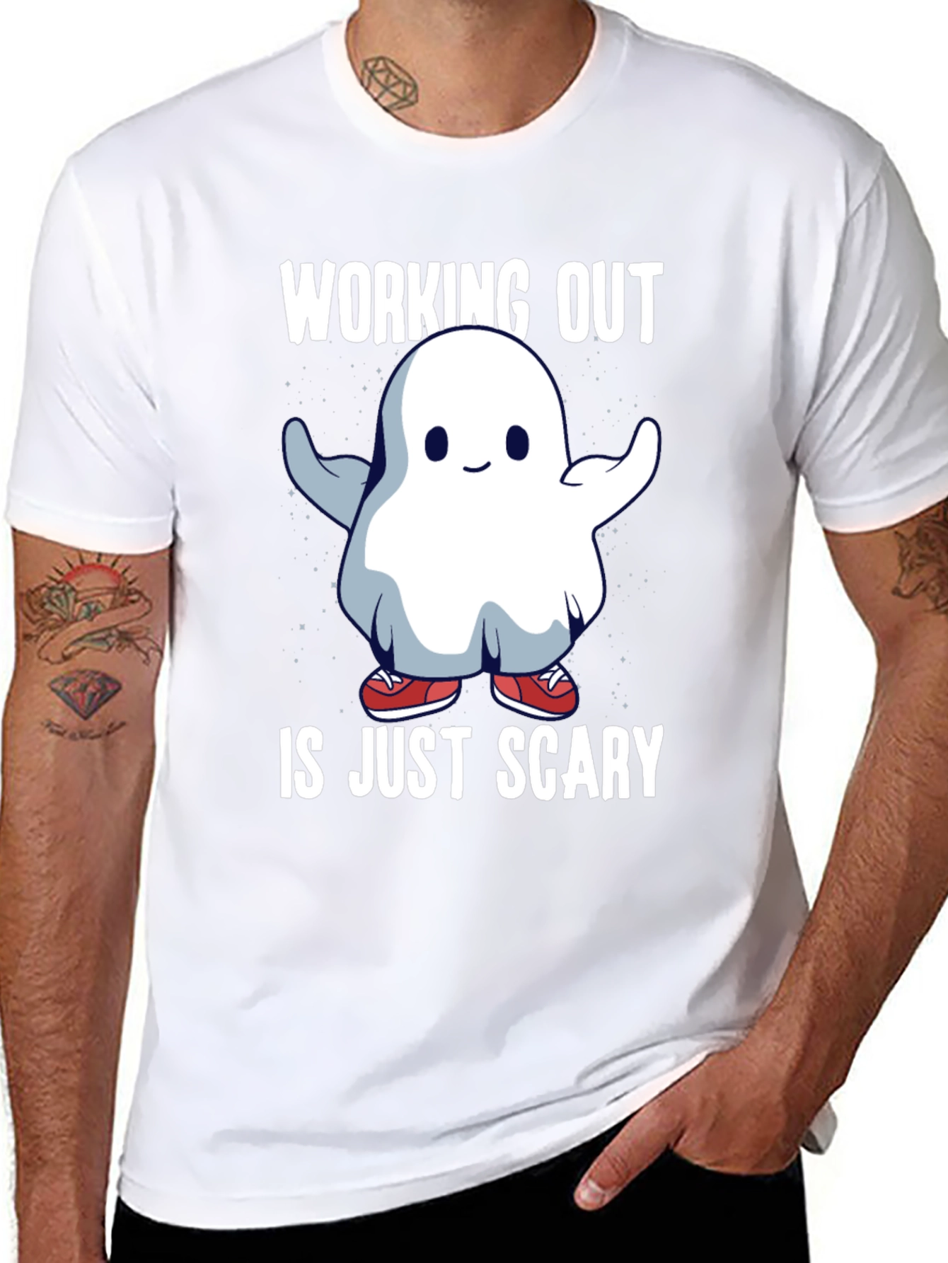 Black Workout Ghost T-Shirt - Scary Gym Humor Tee view 8