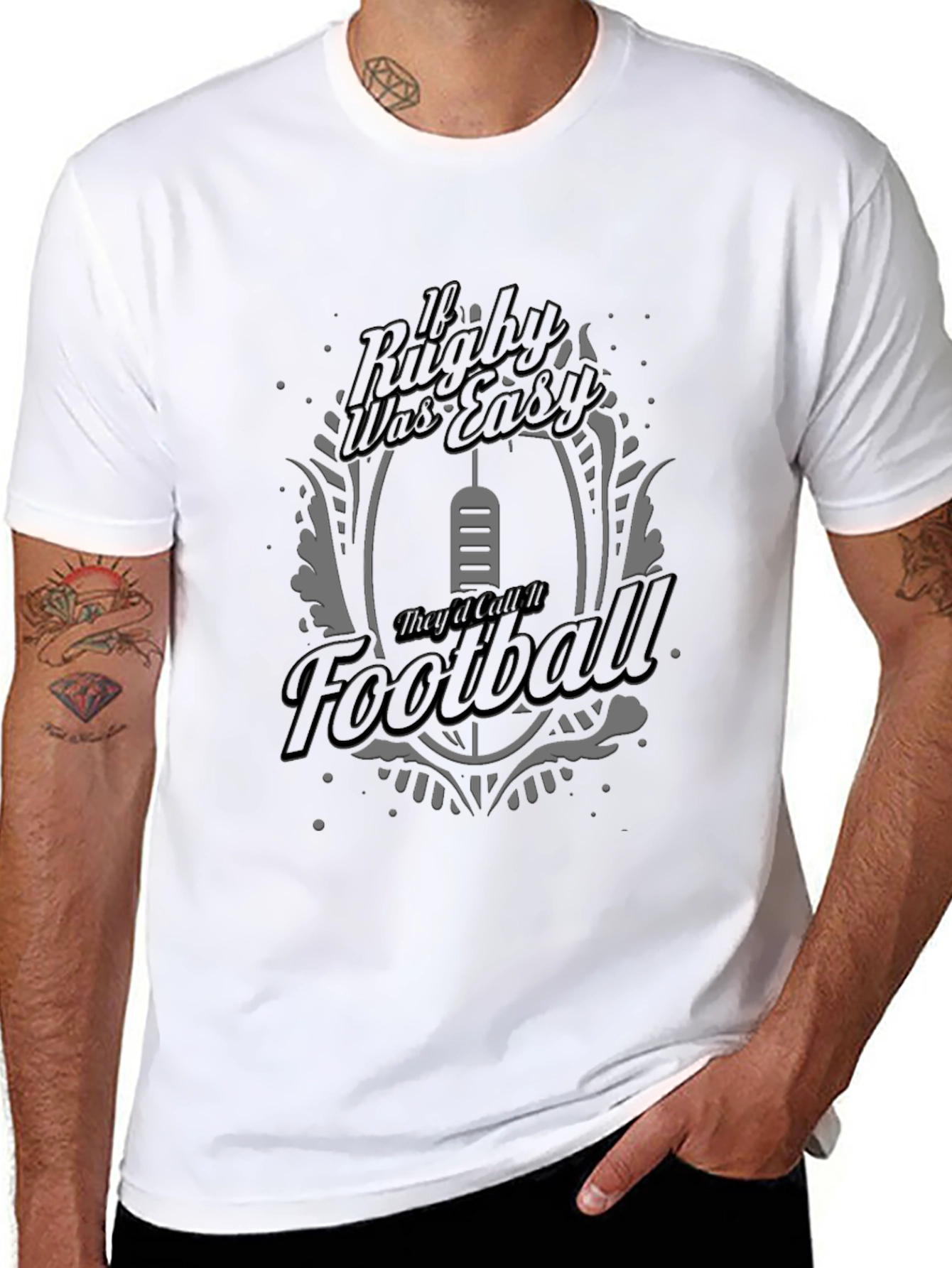 Black Rugby vs Football Graphic T-Shirt view 8