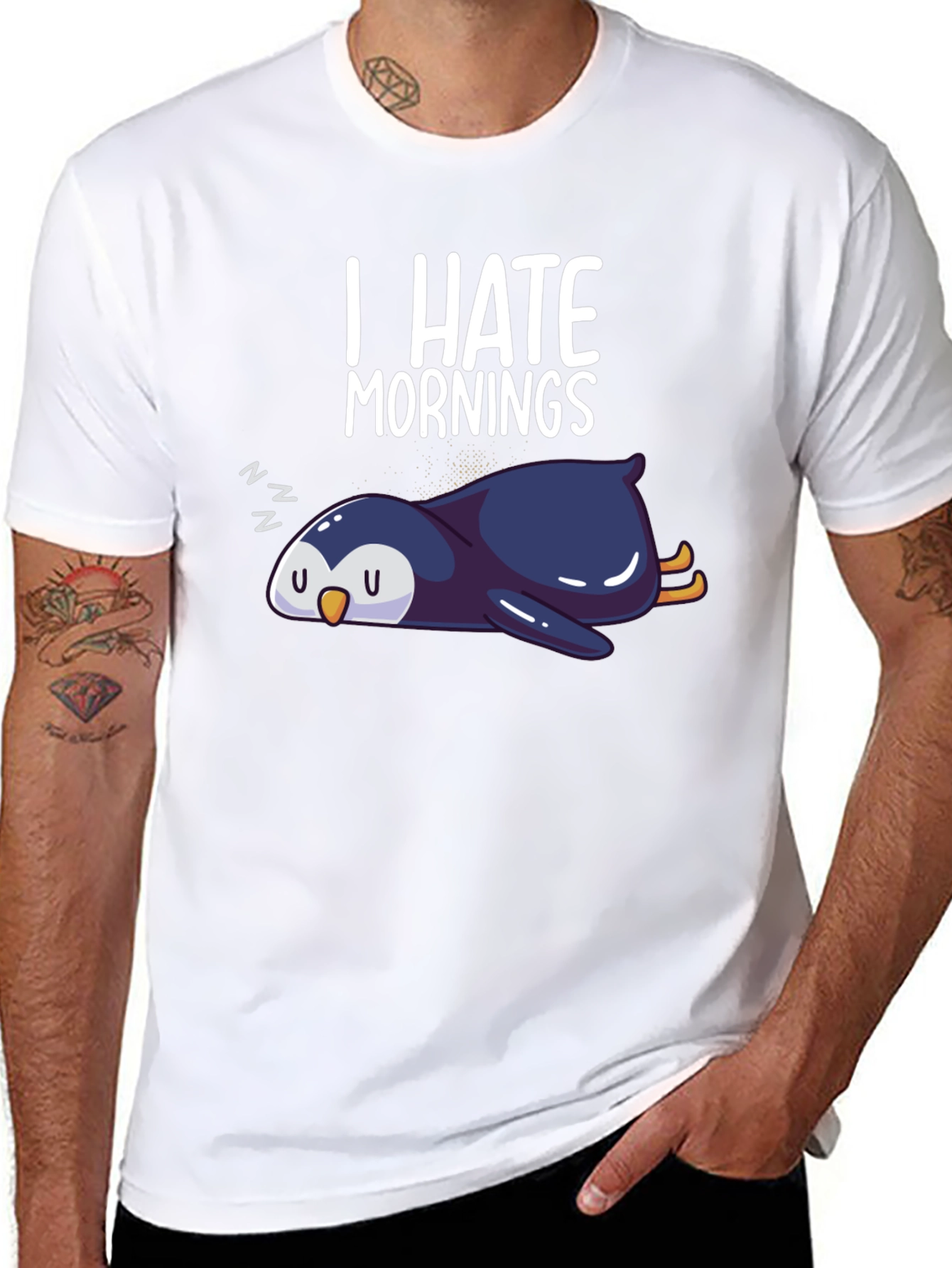 Black I Hate Mornings Penguin Graphic Tee - Black view 8