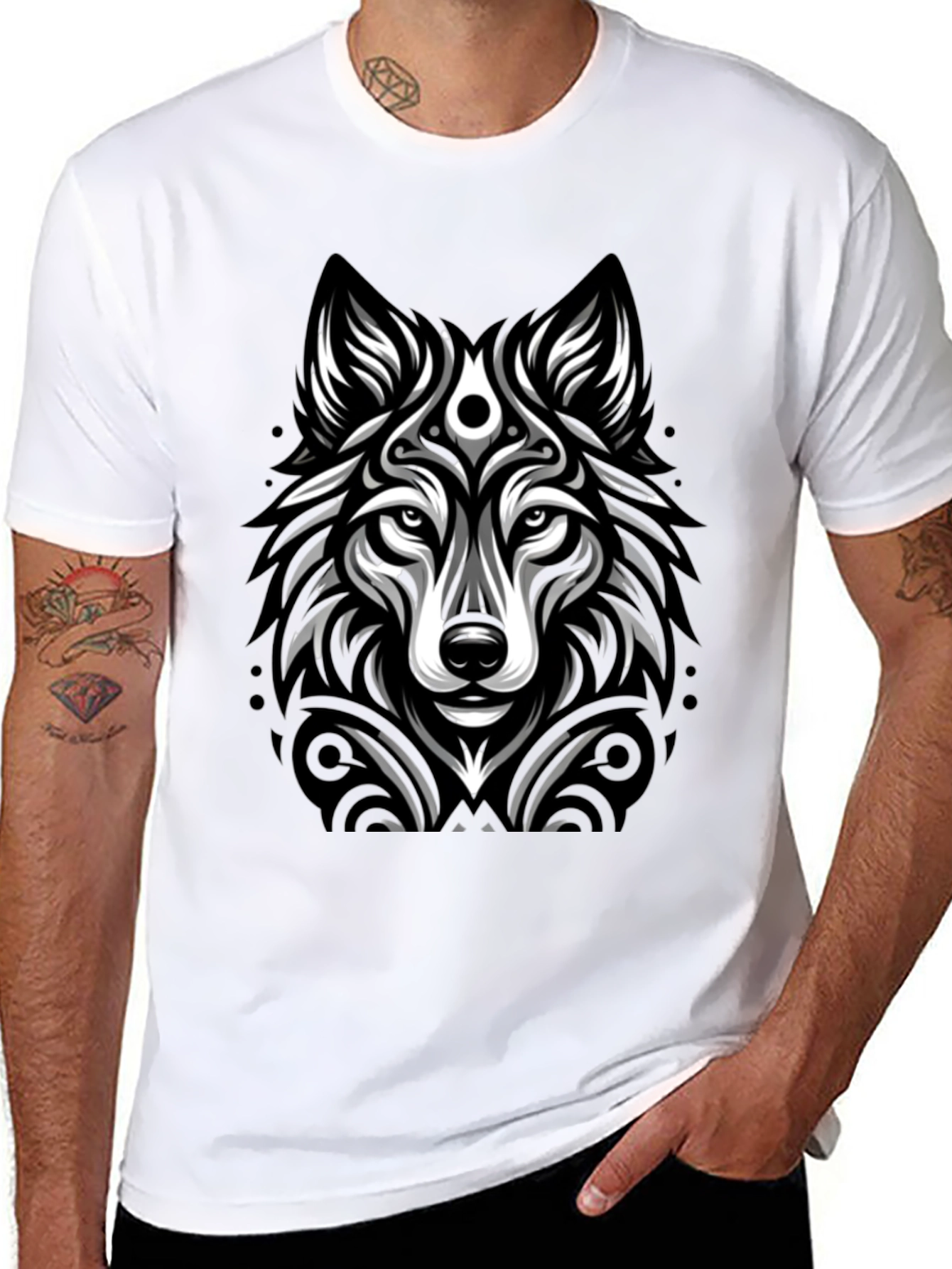 Black Wolf Graphic Print Black T-Shirt view 8