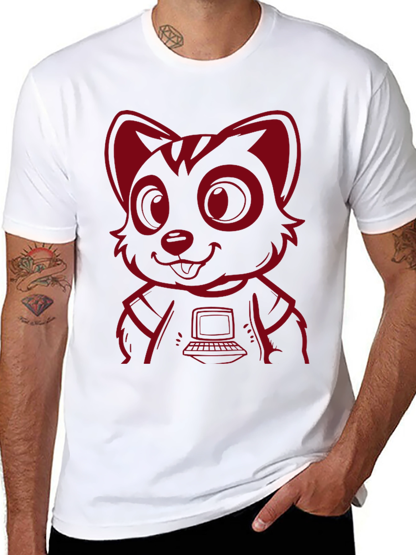 Black Red Raccoon Programmer T-Shirt - Cool Cartoon Design view 8