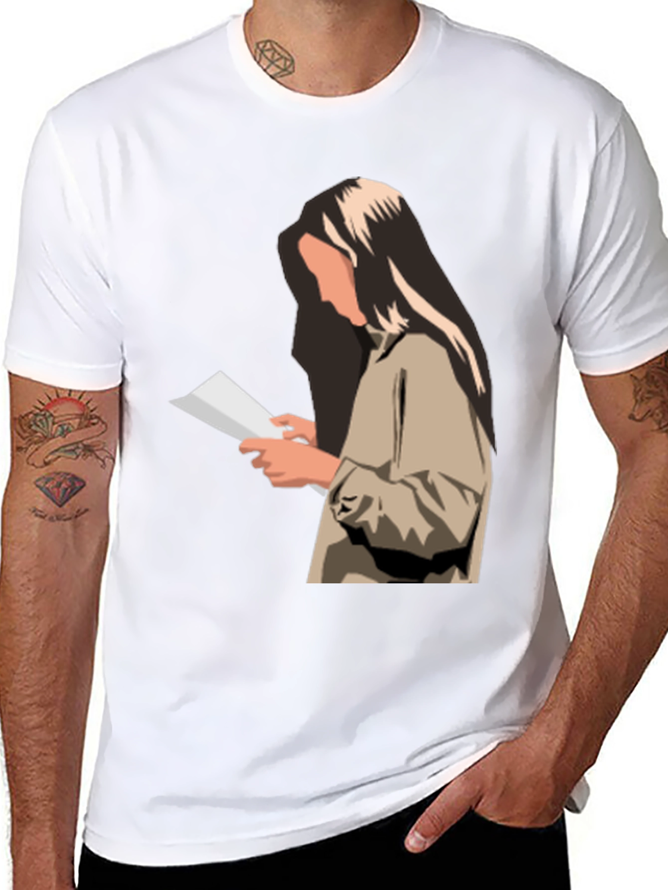 Black Stylish Graphic Print T-Shirt - Reading Woman Design view 8