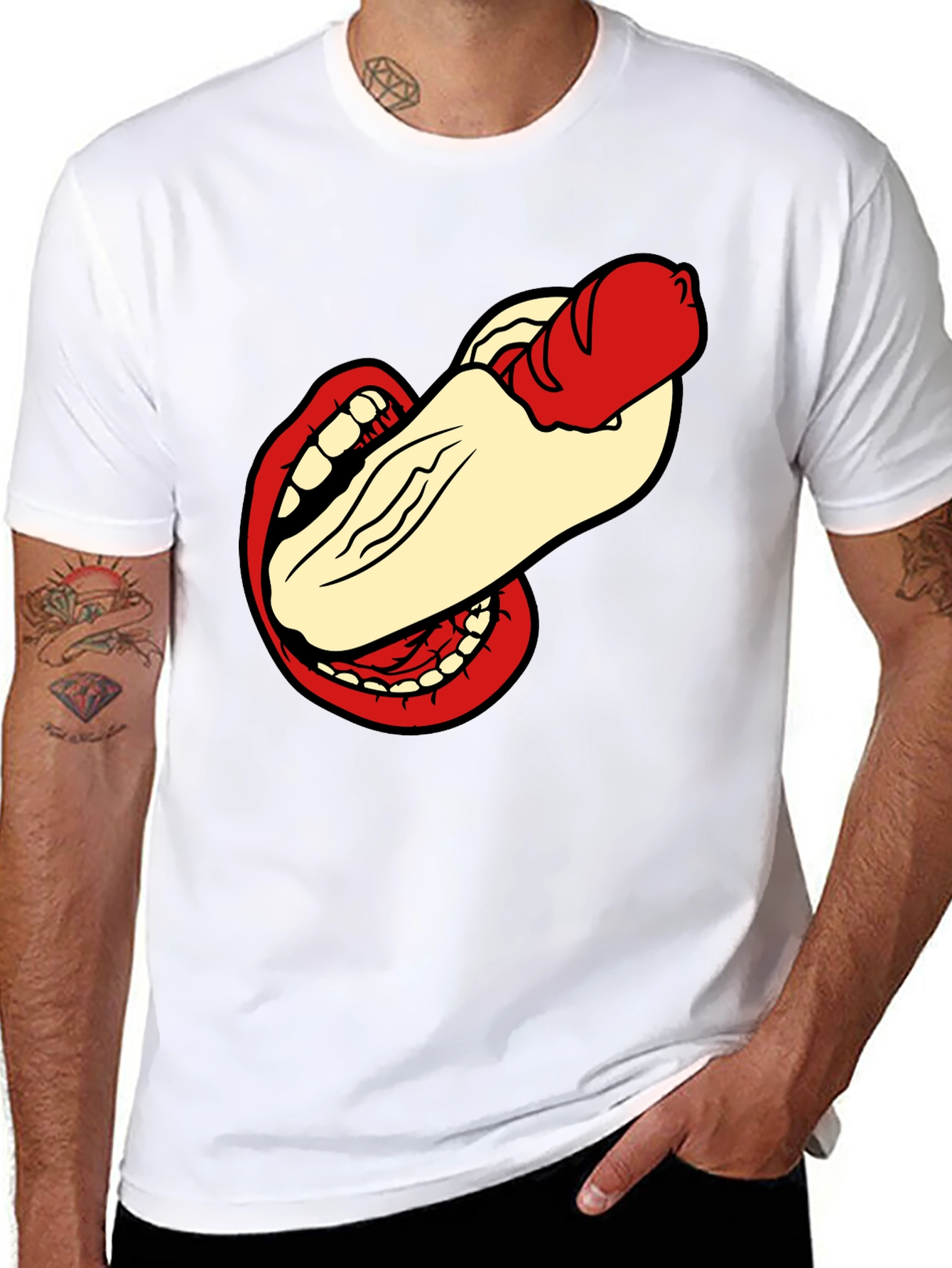 Black Humorous Hot Dog Bite Black T-Shirt view 8