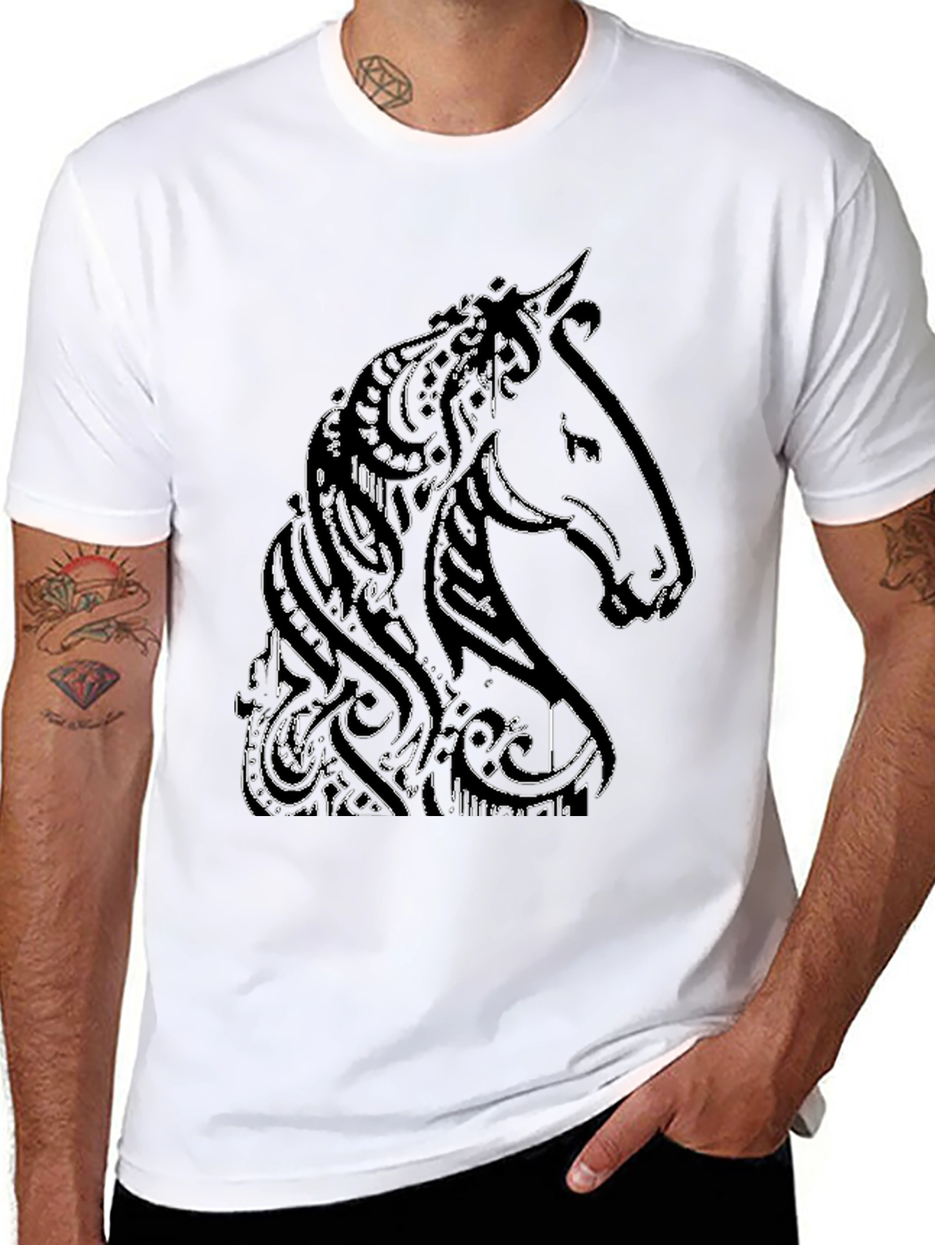 Black Abstract Horse Graphic Tee - Black view 8