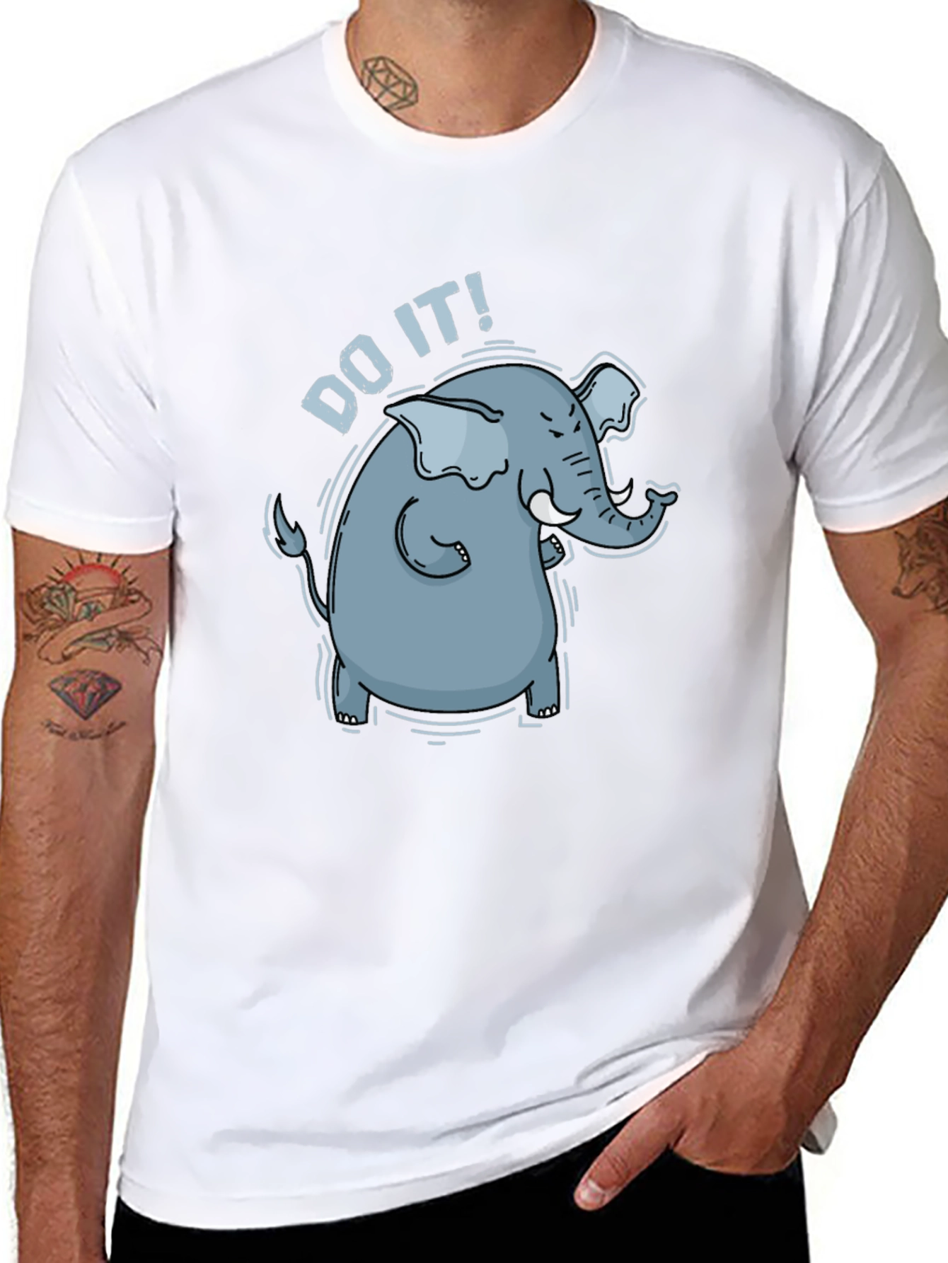 Black Motivational Elephant Graphic Tee - "Do It!" Black T-Shirt view 8