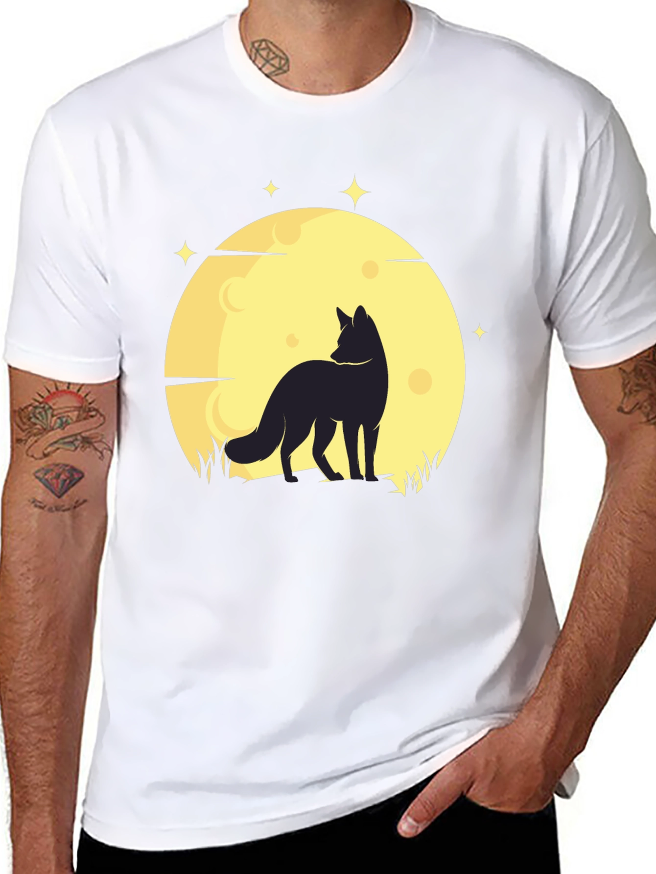 Black Men's Black Fox & Moon Graphic T-Shirt view 8