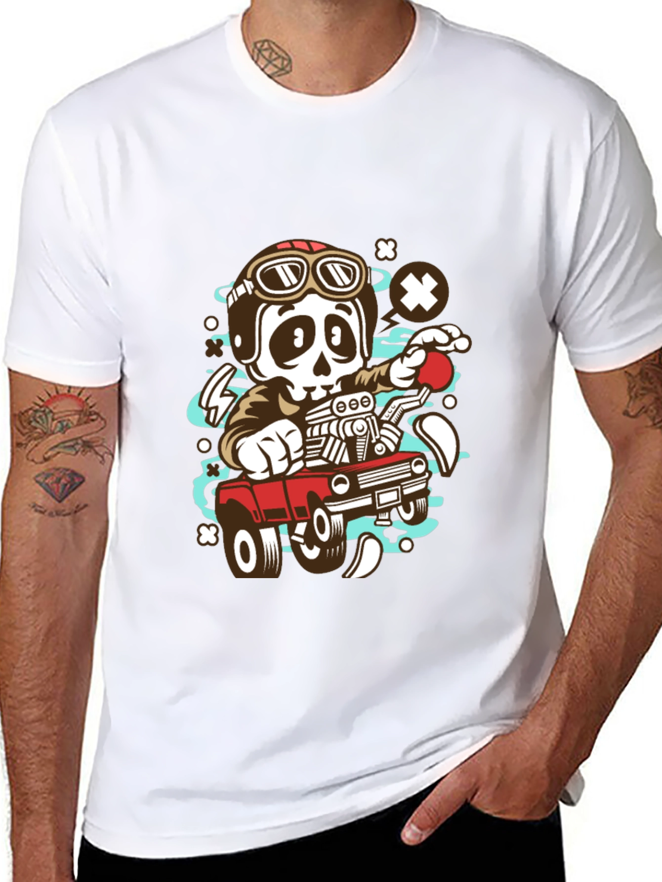 Black Cool Skeleton Driver Graphic T-Shirt view 8