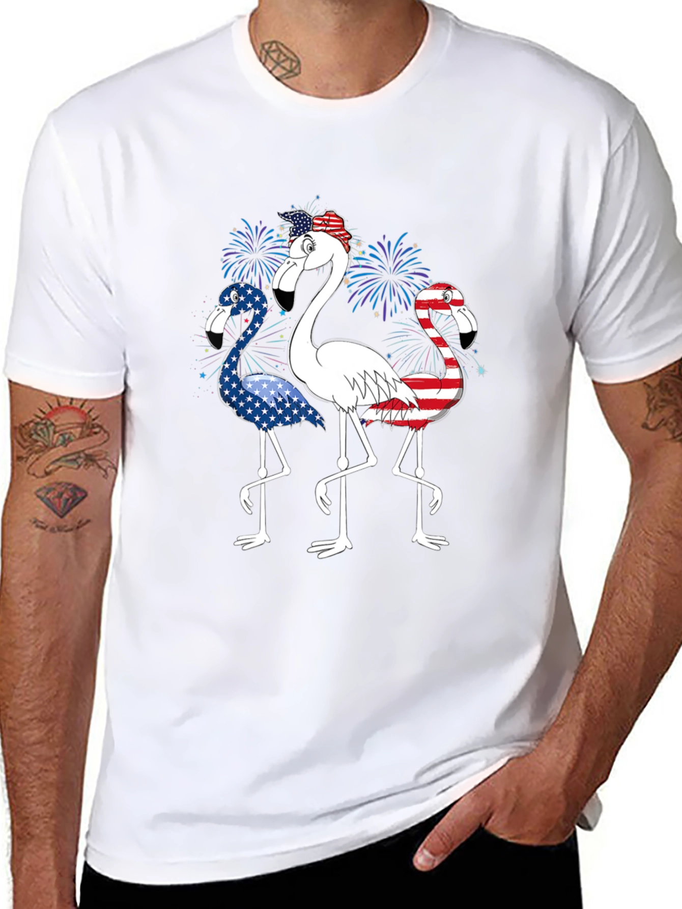 Black Patriotic Flamingo Graphic Tee - USA Flag Design view 8
