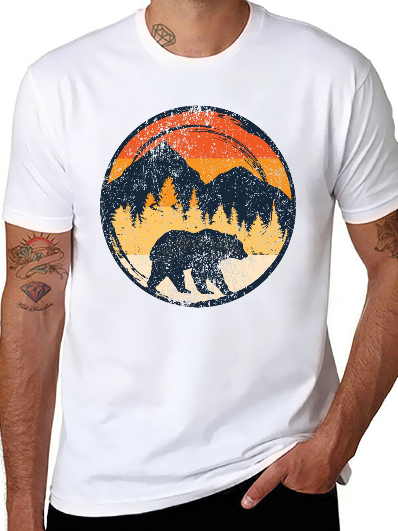Black Retro Bear Mountain Black T-Shirt view 8