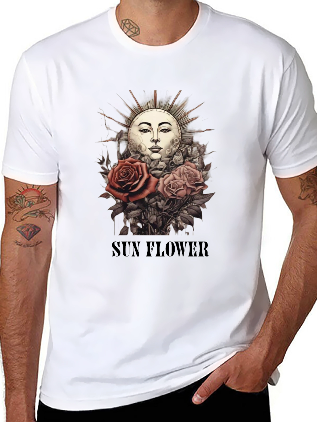 Black Sun Flower Graphic T-Shirt - Unique Design view 8