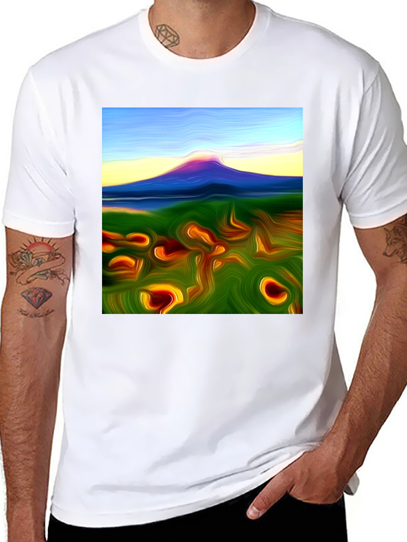 Black Abstract Mountain Graphic Tee - Artistic Style view 8