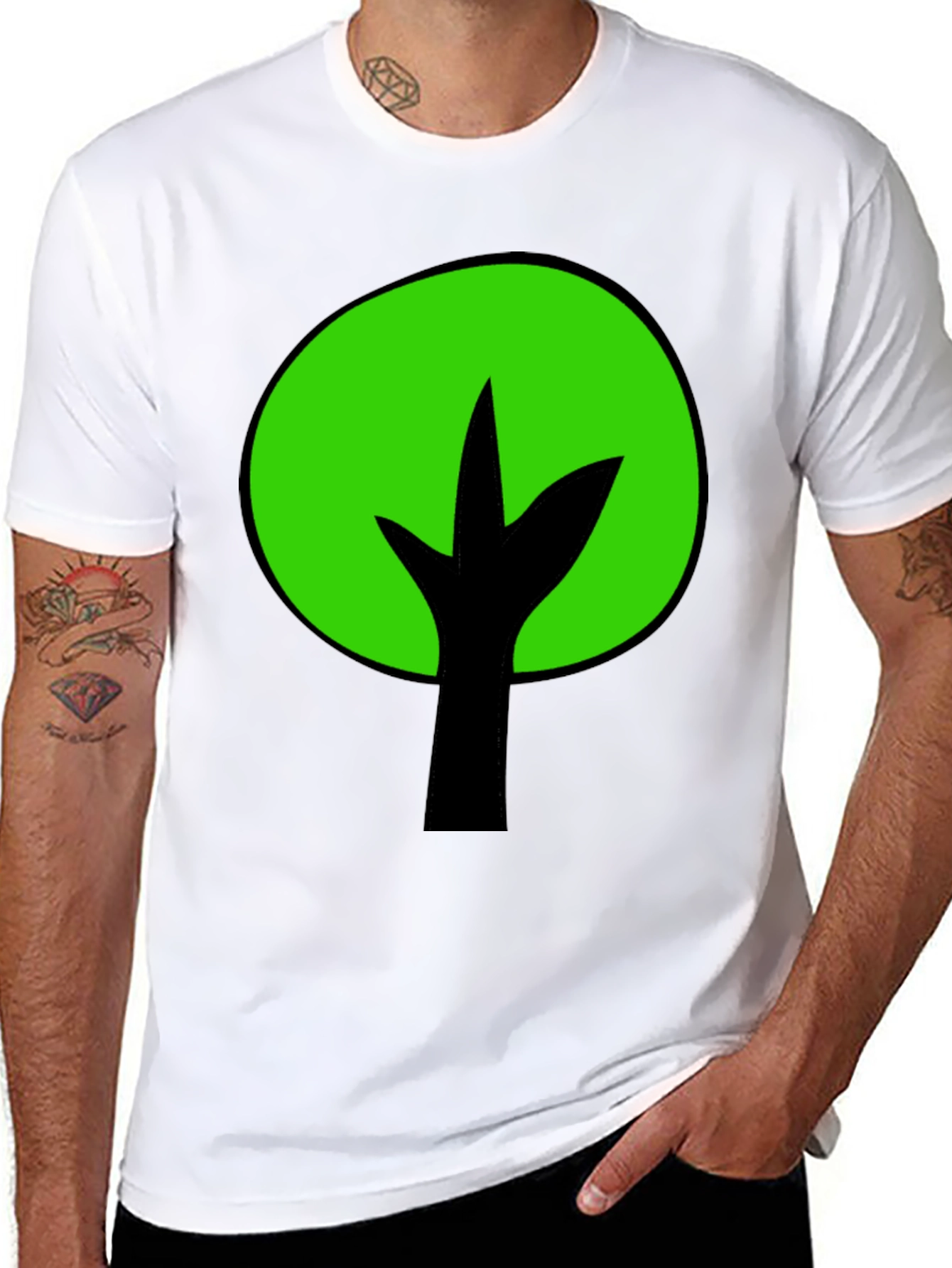 Black Green Tree Graphic Tee - Black Cotton Blend view 8