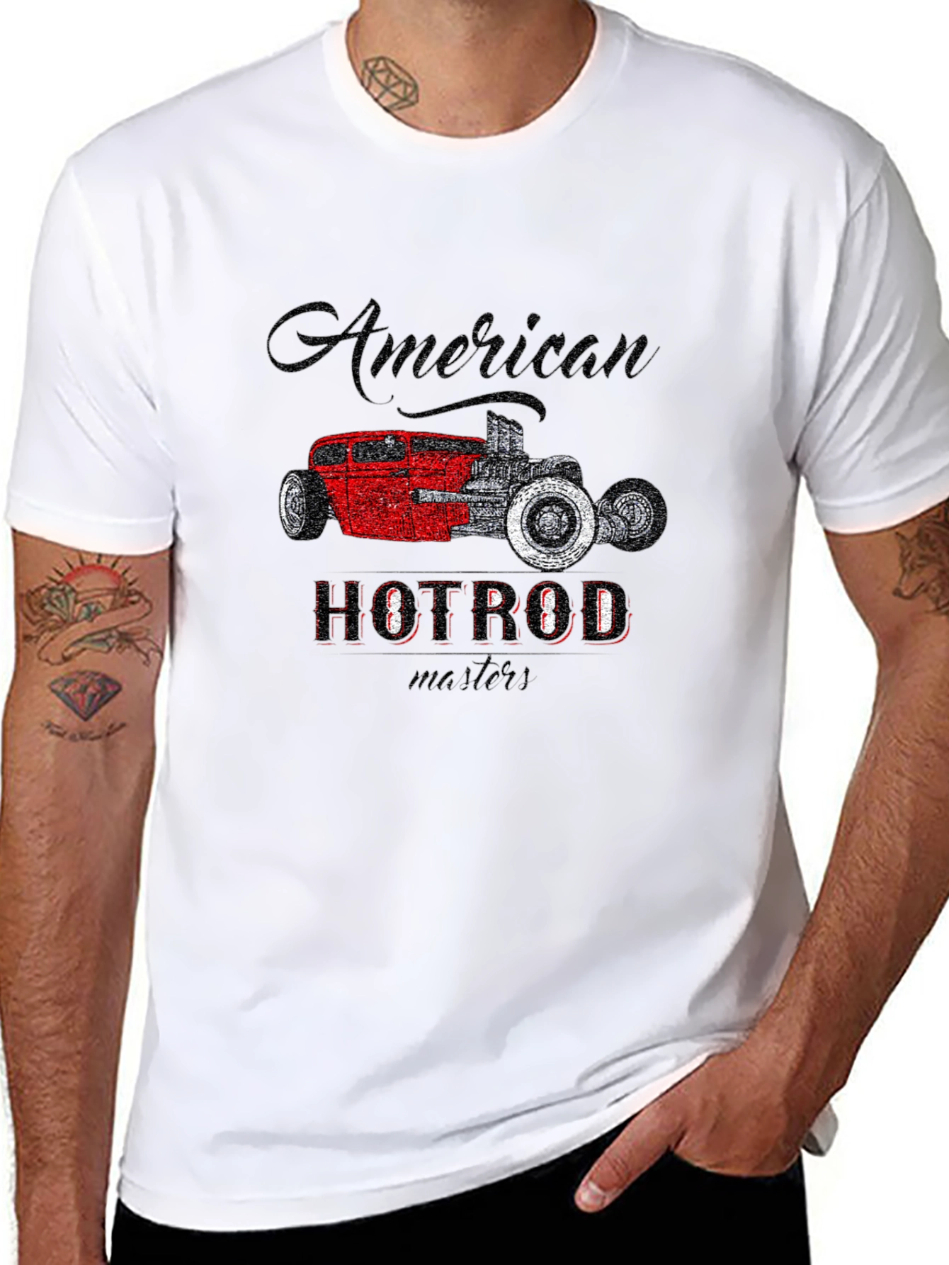 Black American Hot Rod Graphic Tee - Vintage Car Design view 8