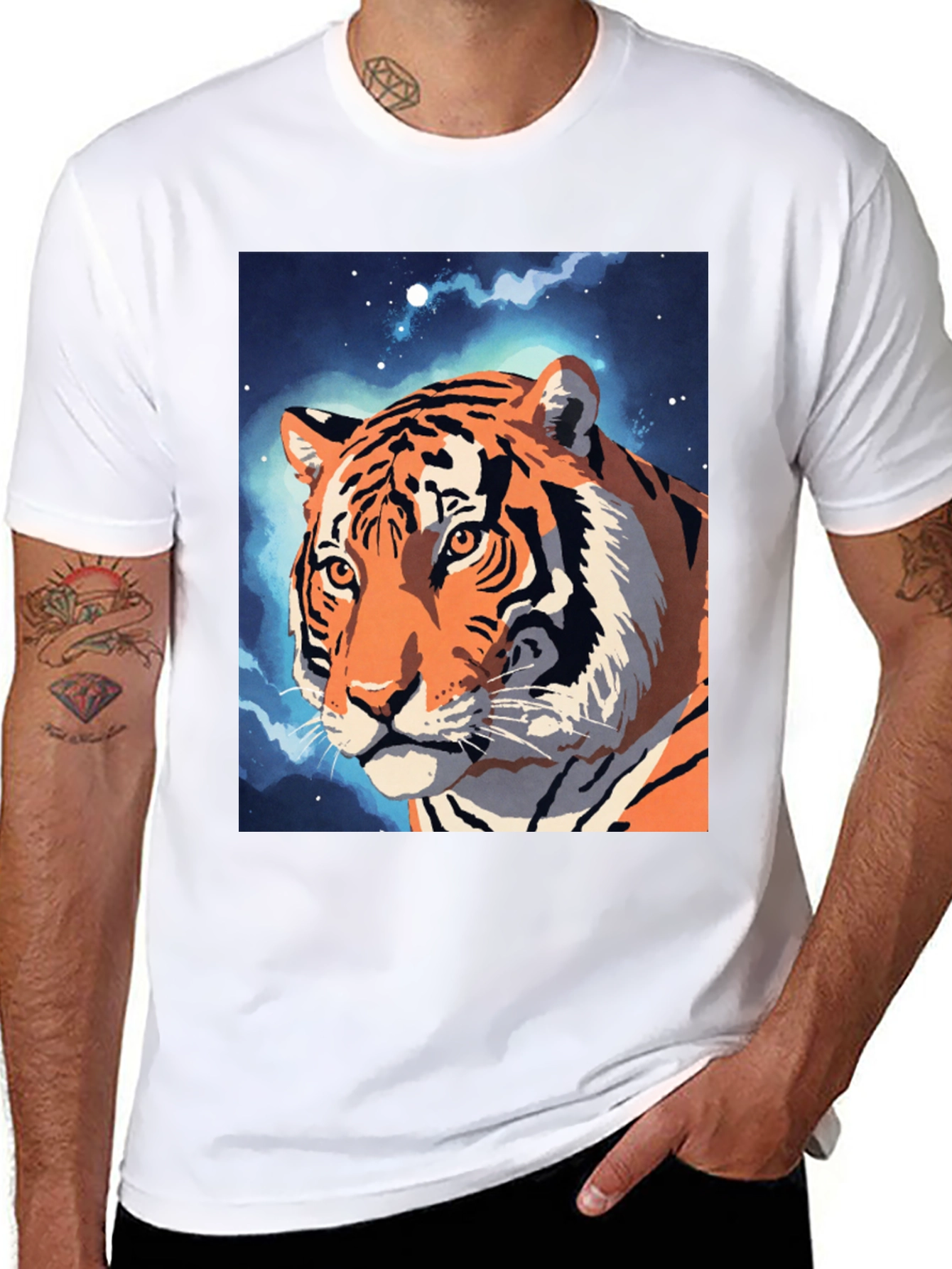 Black Tiger Galaxy Graphic Tee - Cool Animal Design view 8