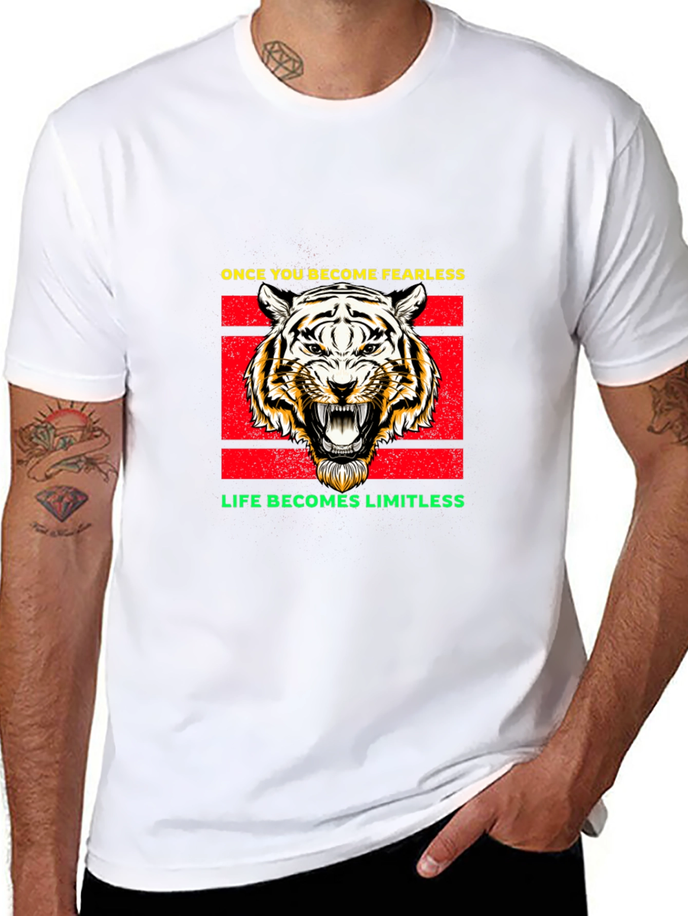 Black Fearless Tiger Graphic Tee - Black Cotton Blend view 8