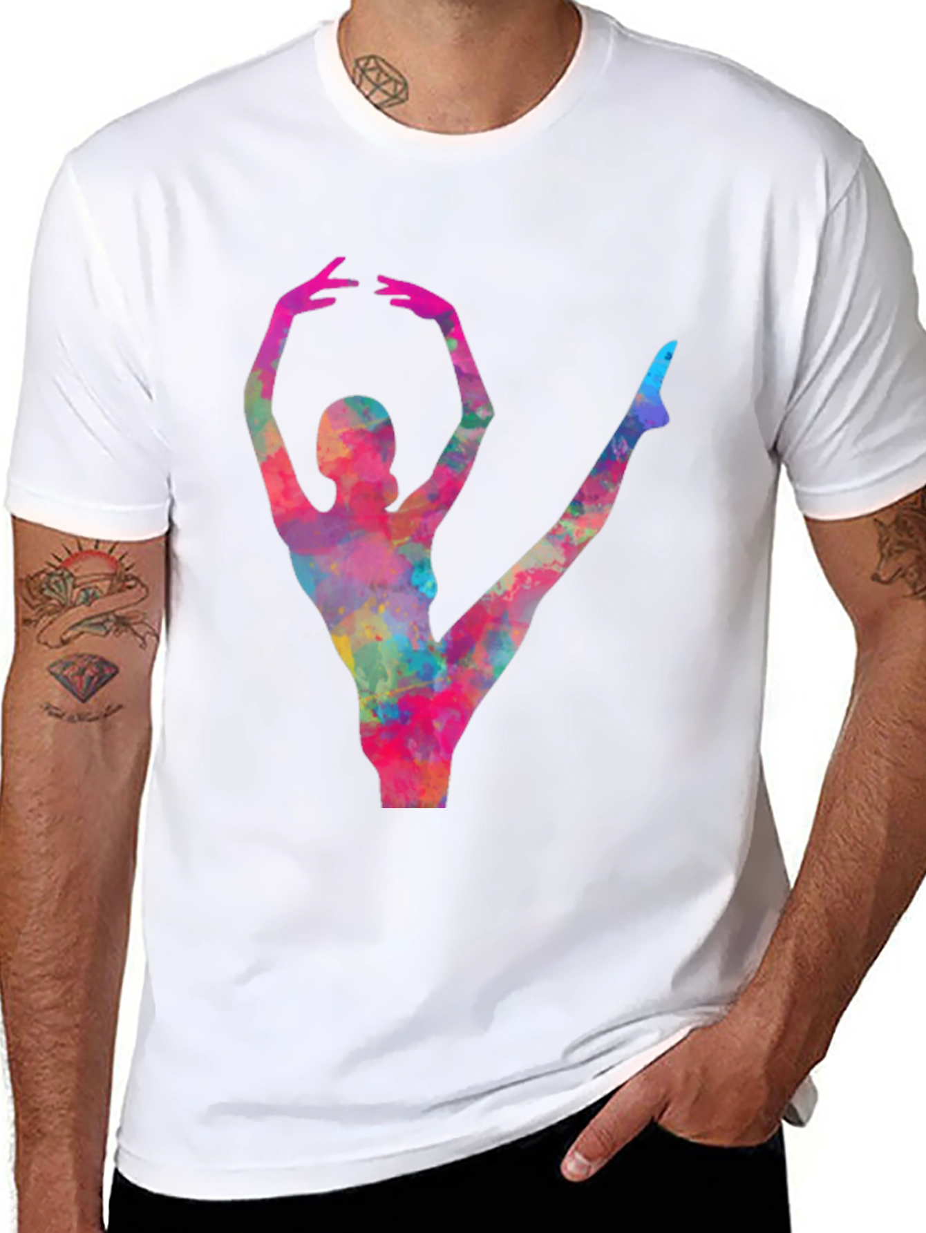 Black Watercolor Ballerina Black T-Shirt view 8