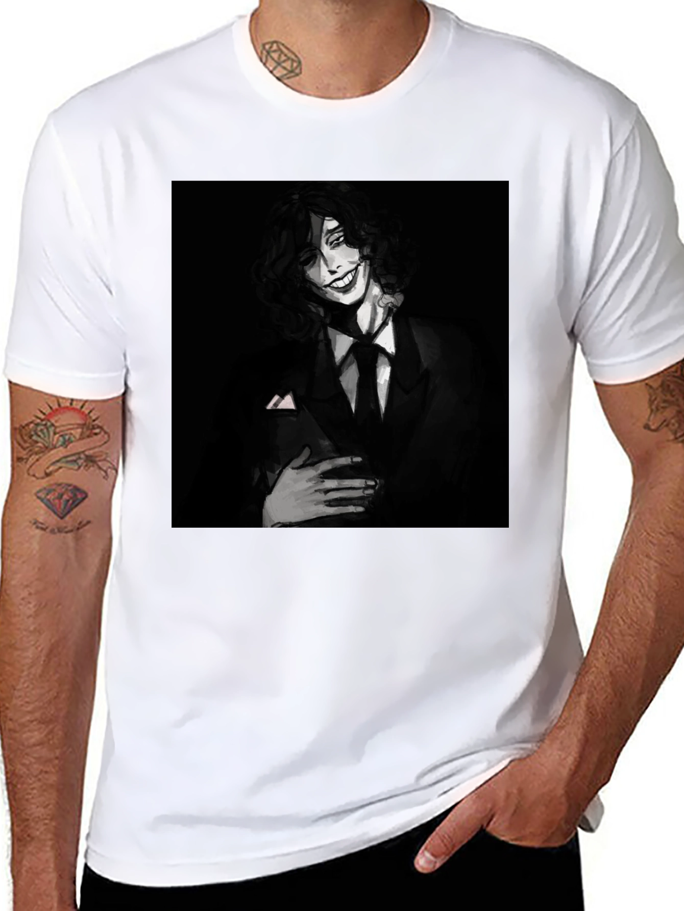 Black Monochrome Joker Graphic Tee - Dark Humor Fashion view 8