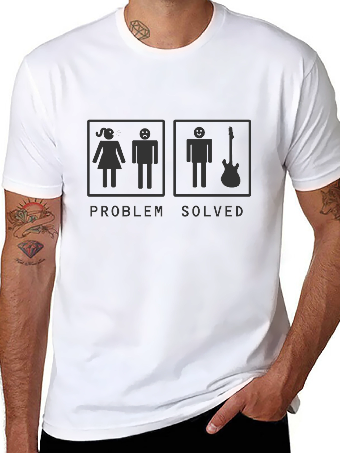 Black Problem Solved Guitarist T-Shirt - Black view 8