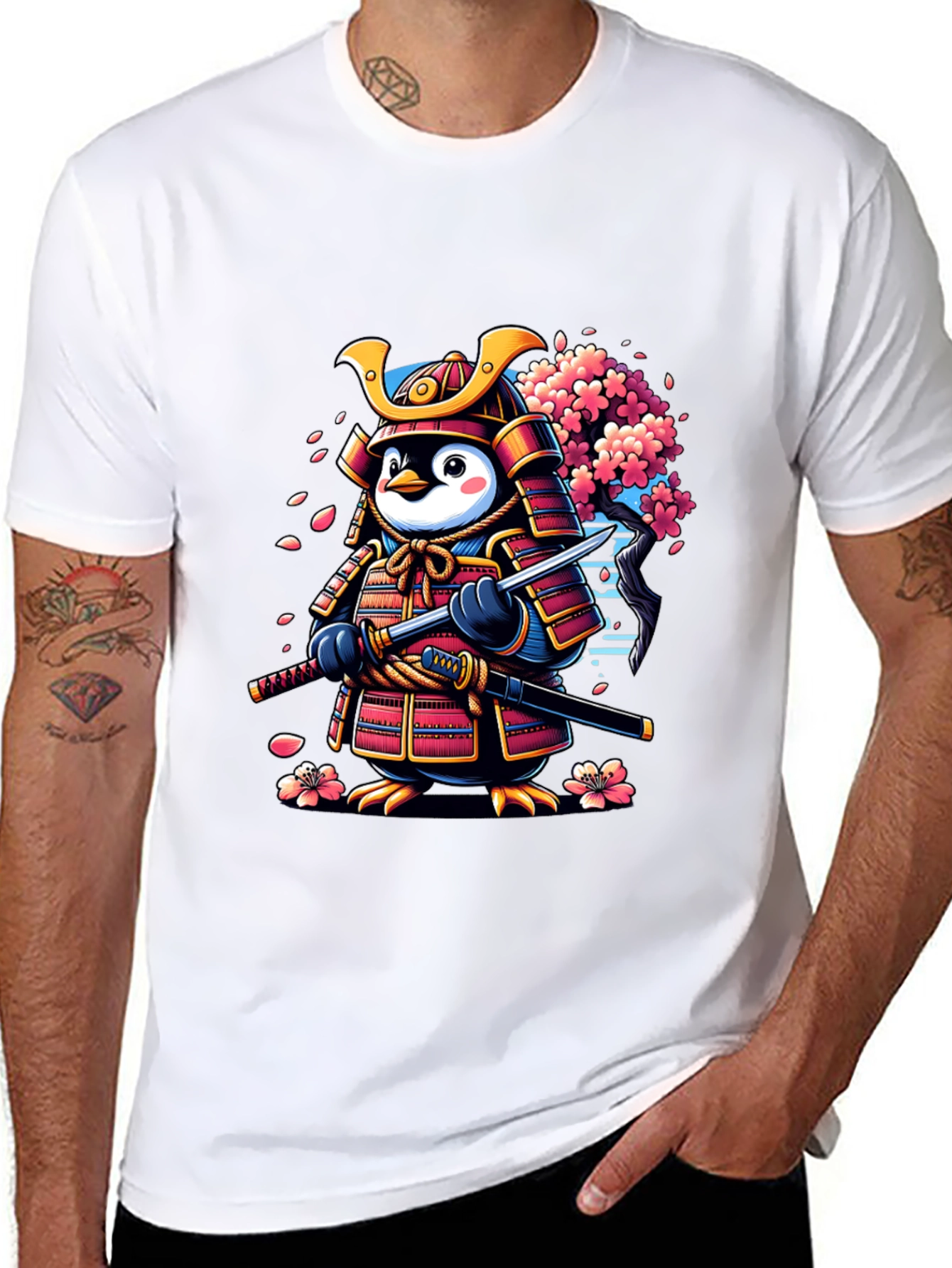 Black Samurai Penguin Graphic Tee - Unique Cartoon Style view 8