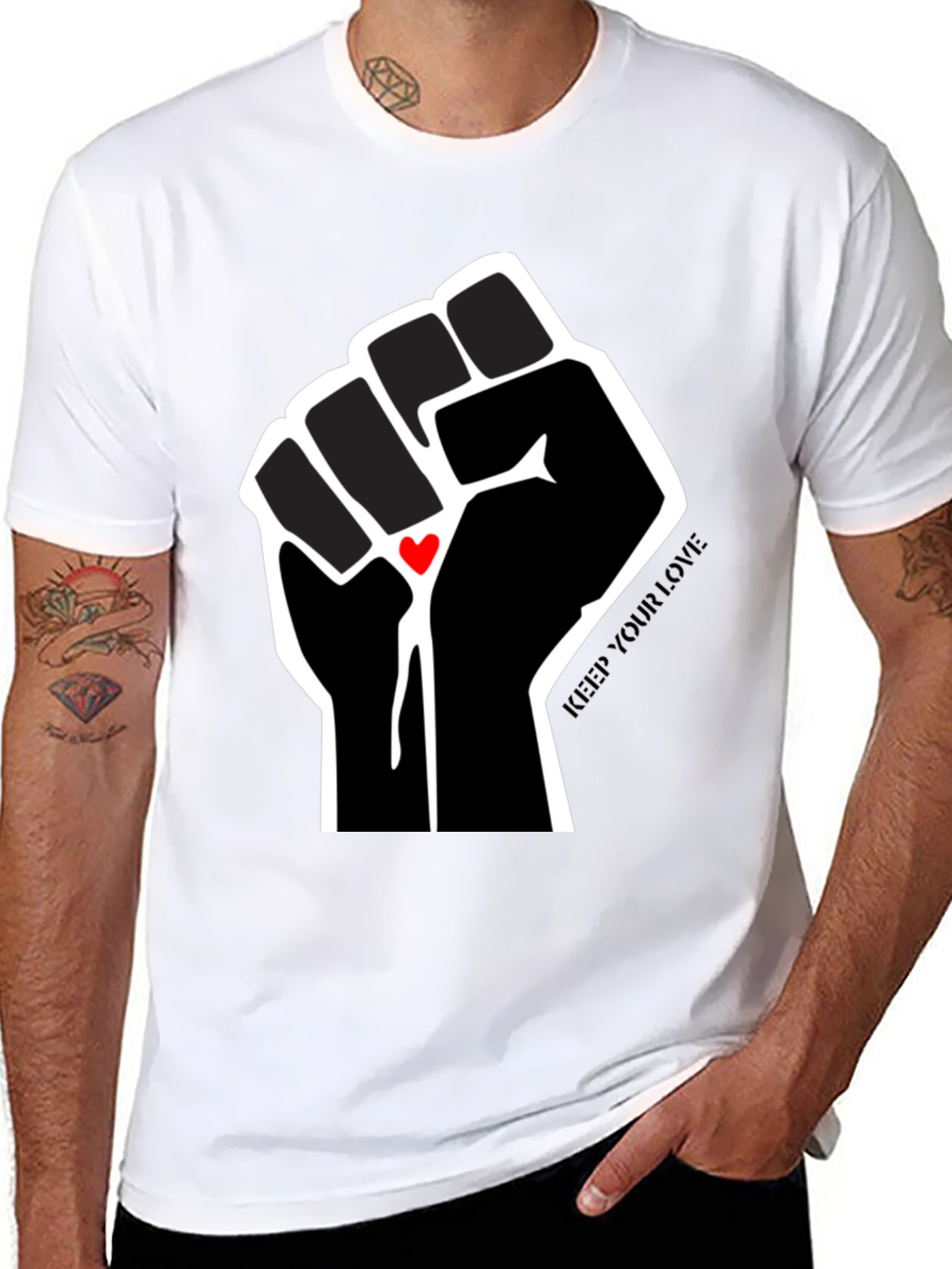 Black Keep Your Love Fist Graphic T-Shirt view 8