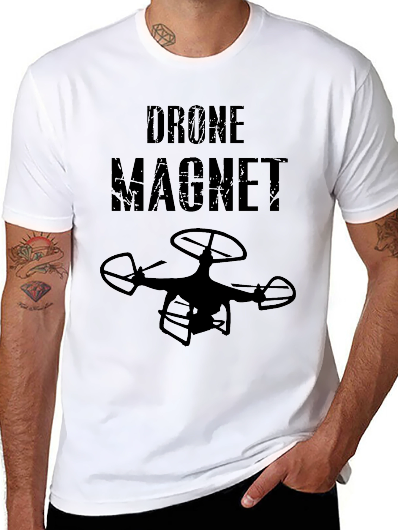 Black Drone Magnet Funny Graphic Tee view 8