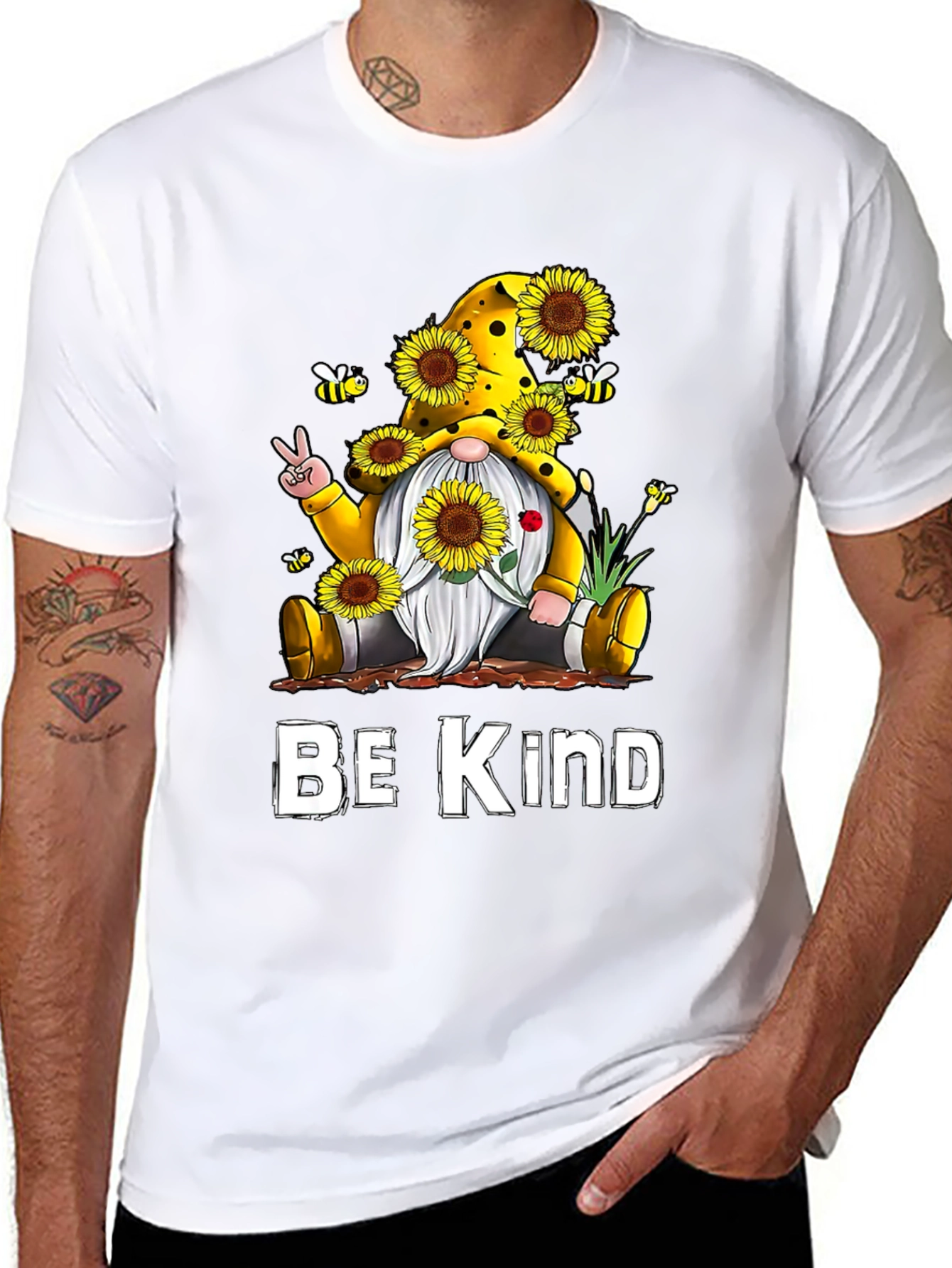 Black Be Kind Gnome Sunflower Graphic Tee view 8