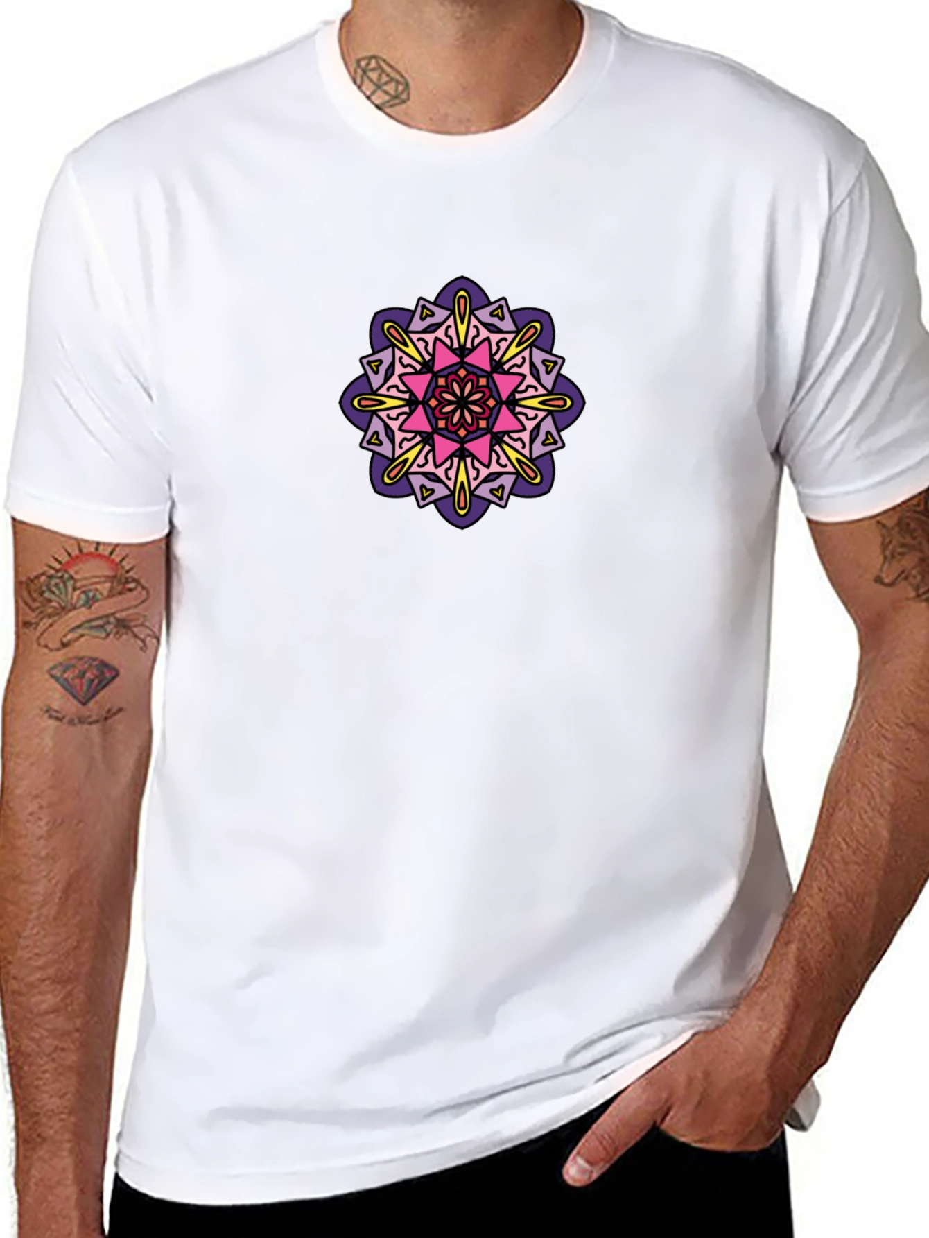 Black Black Tee with Colorful Mandala Design view 8