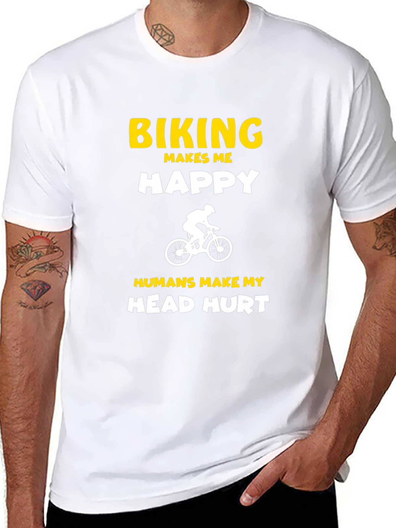 Black Biking Makes Me Happy Graphic Tee - Cycling Enthusiast T-Shirt view 8