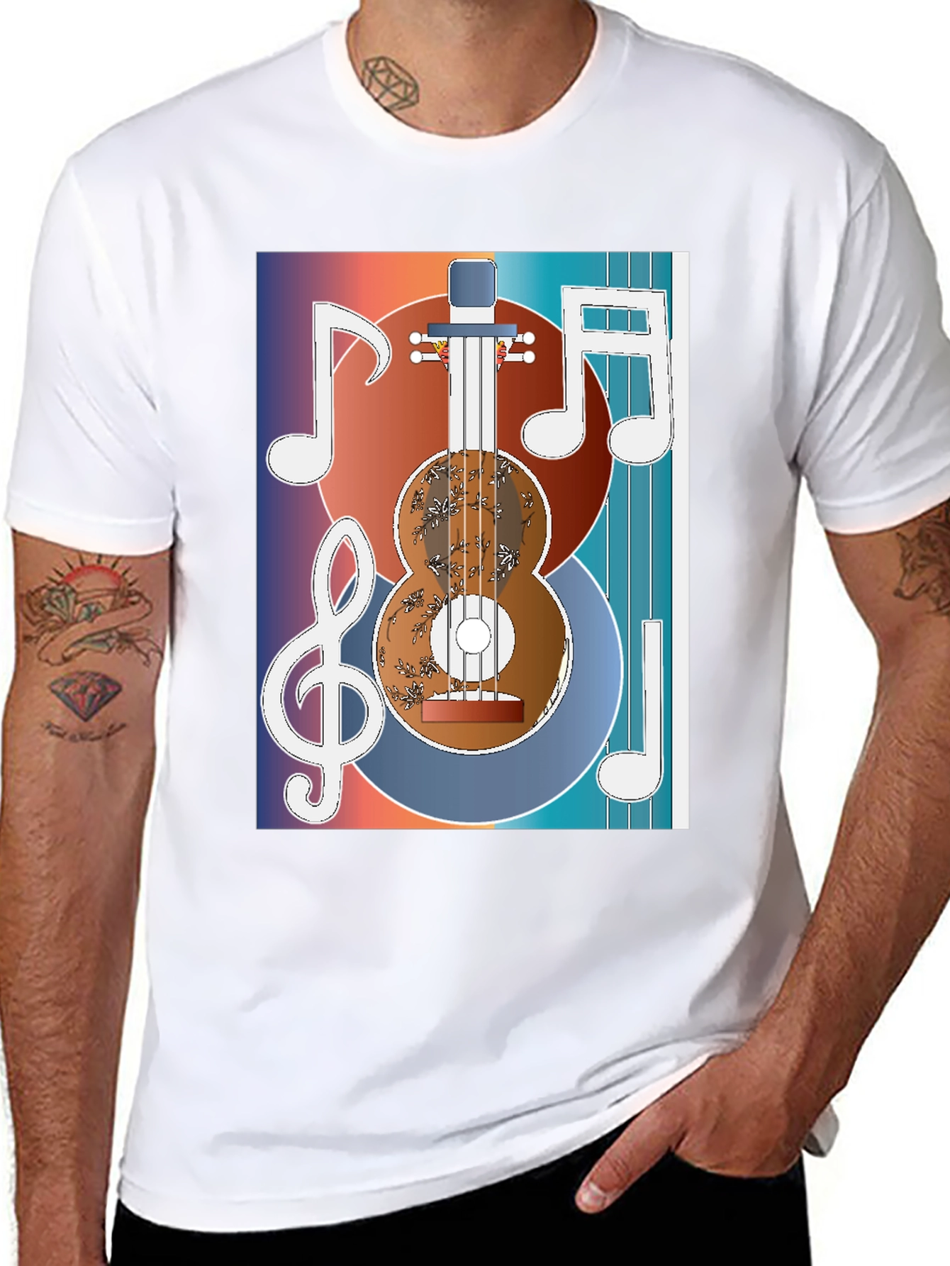 Black Guitar Music Graphic T-Shirt - Artistic Musician Tee view 8
