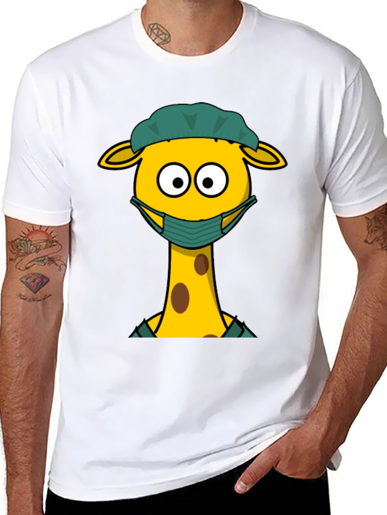 Black Giraffe Wearing Mask Graphic T-Shirt view 8